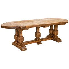 Large Antique Oak Dining Table with Trestle Base, France Large Antique Oak Dining Table with Trestle Base, France
