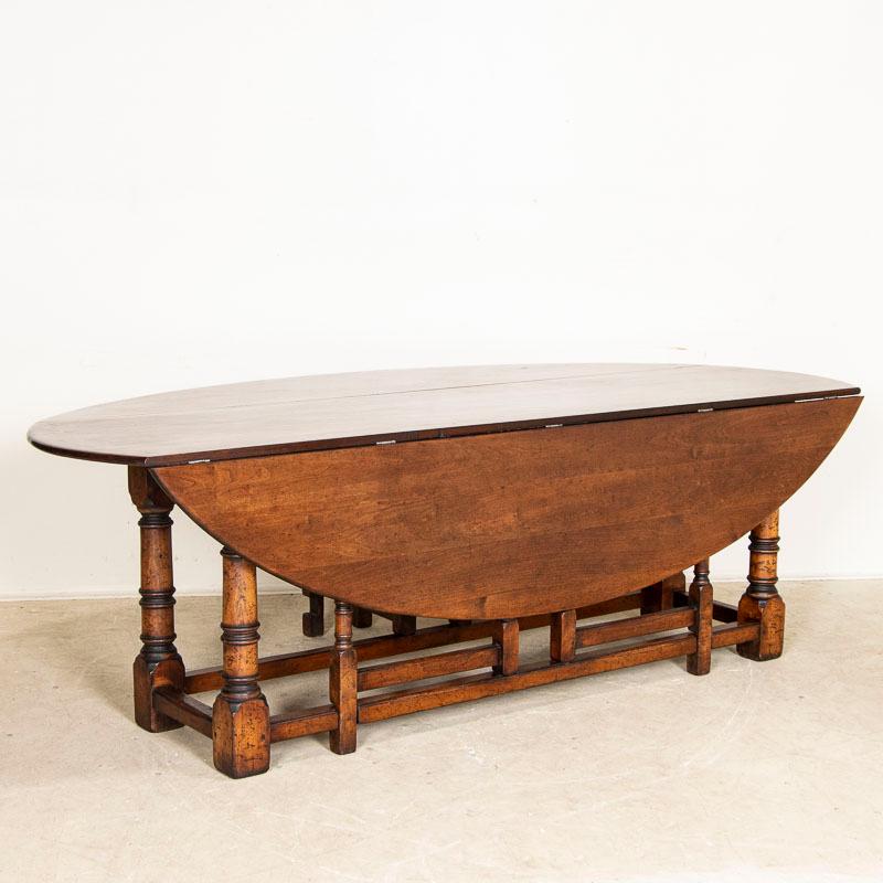 Wood Large Antique Oak English Wake Table Gate Leg Dining Table