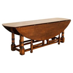 Large Antique Oak English Wake Table Gate Leg Dining Table