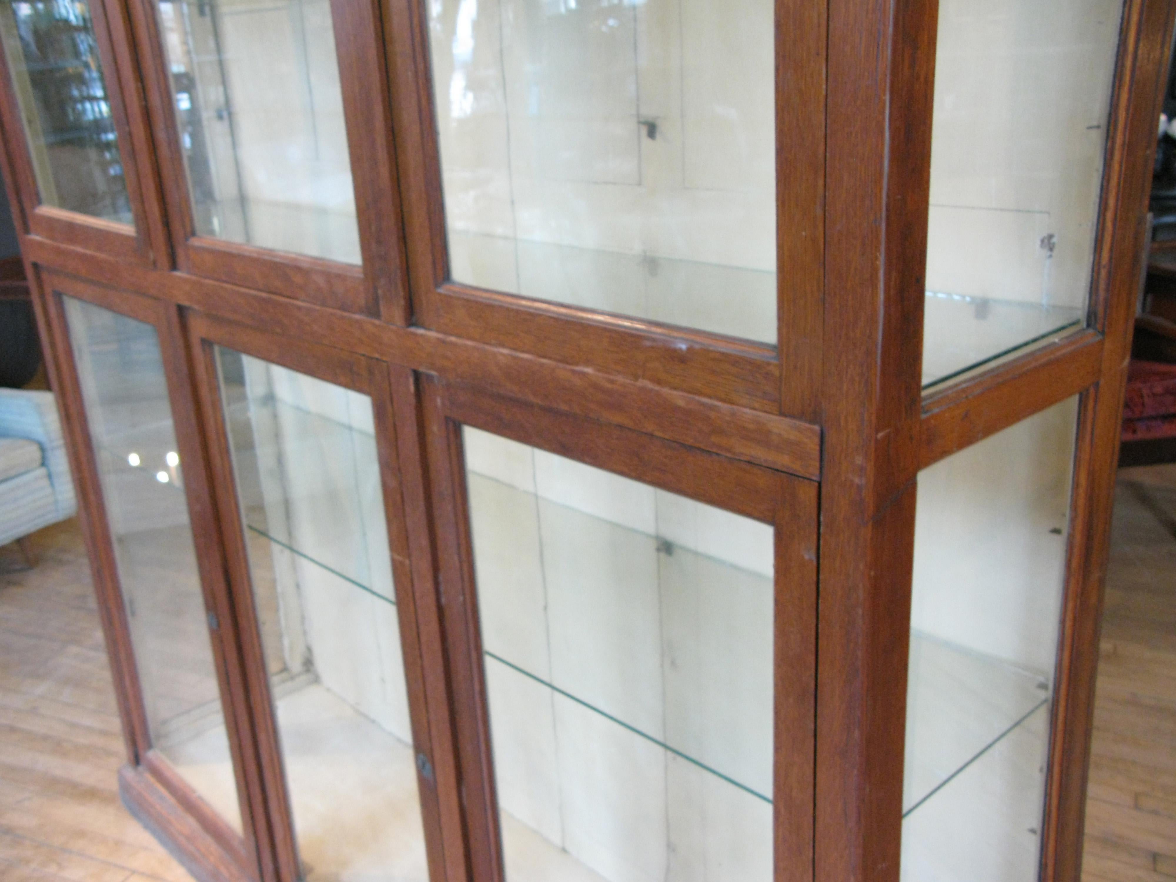 American Large Antique Oak and Glass Display Cabinet