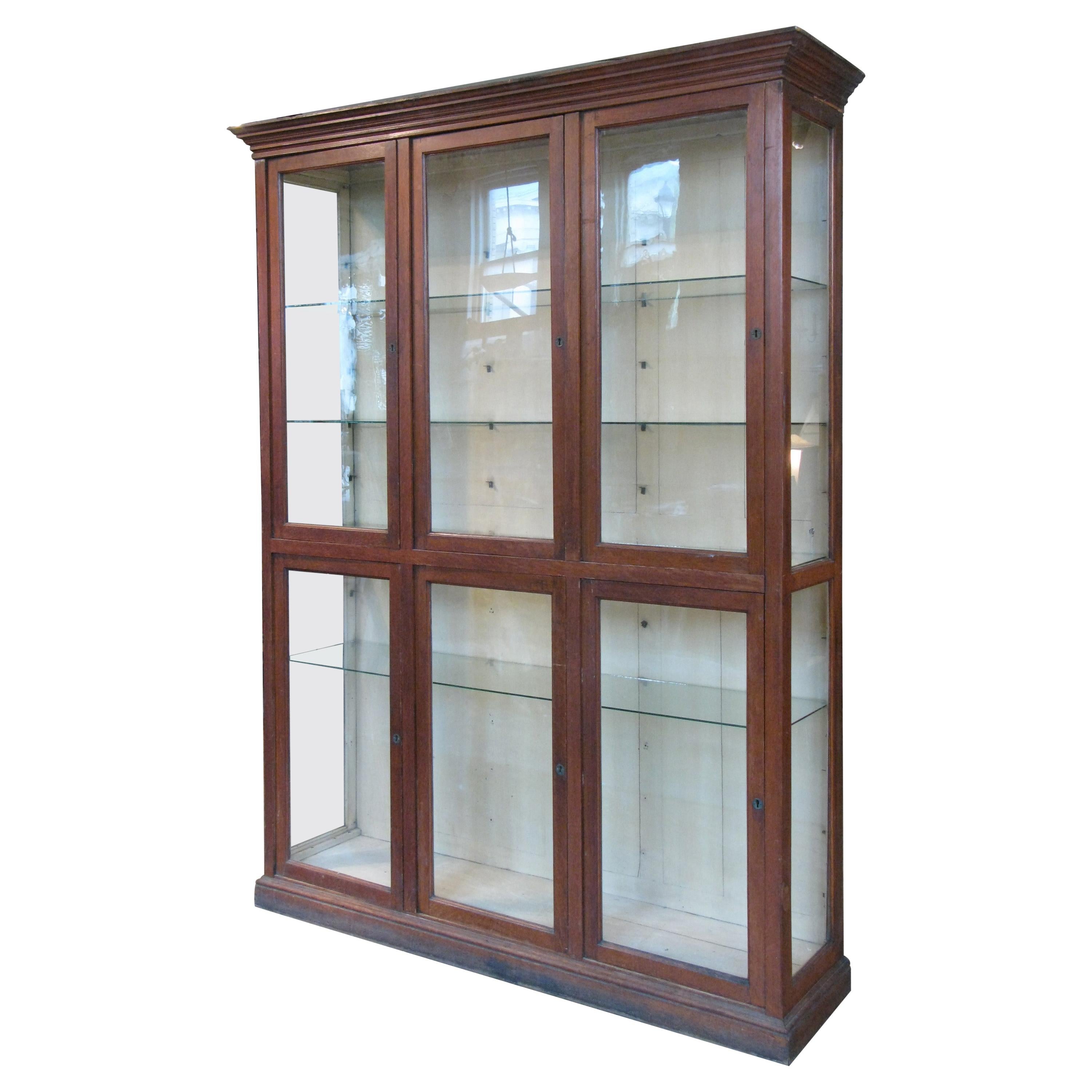 Large Antique Oak and Glass Display Cabinet