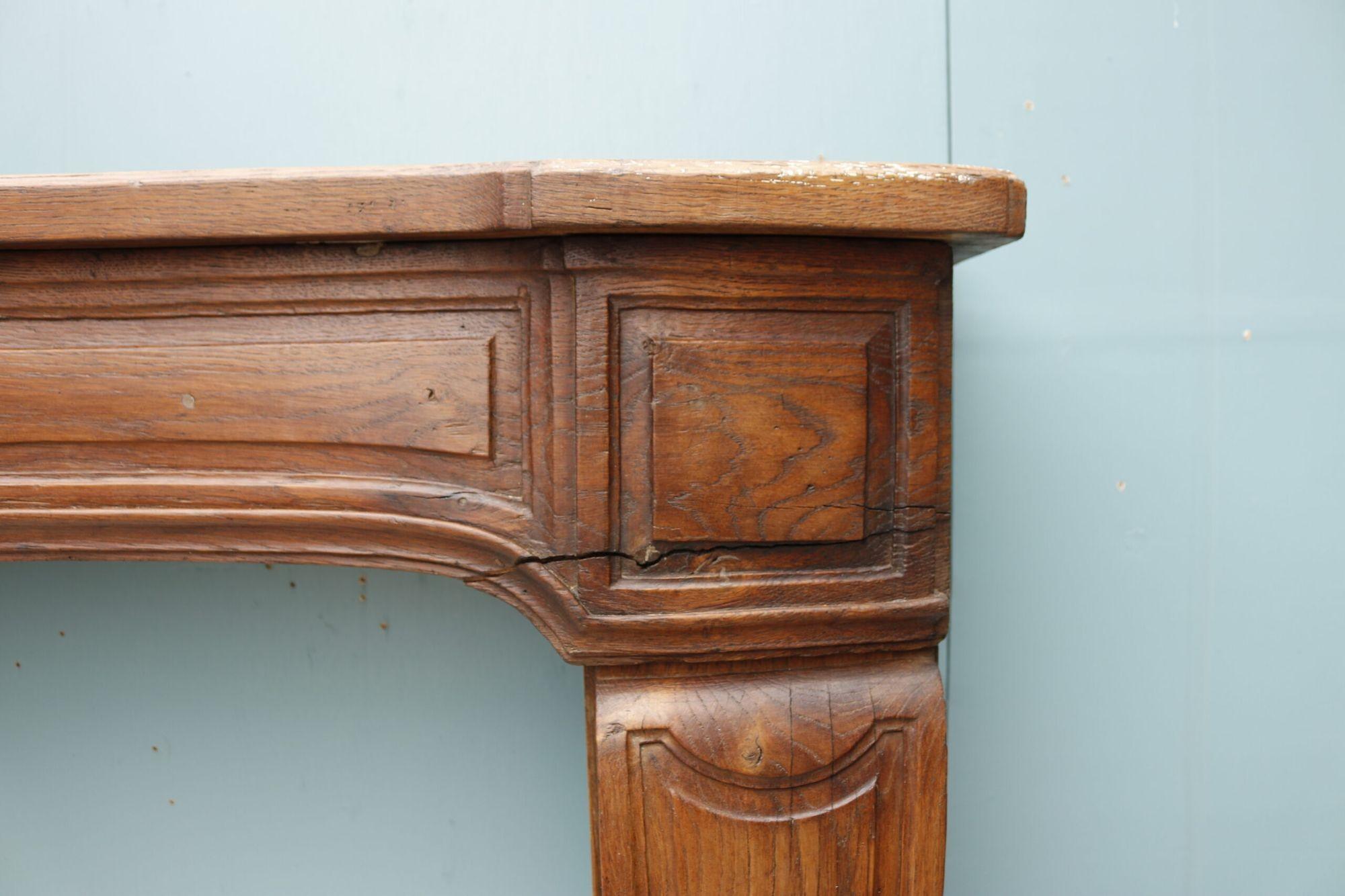 Wood Large Antique Oak Louis XV Style Fire Mantel For Sale