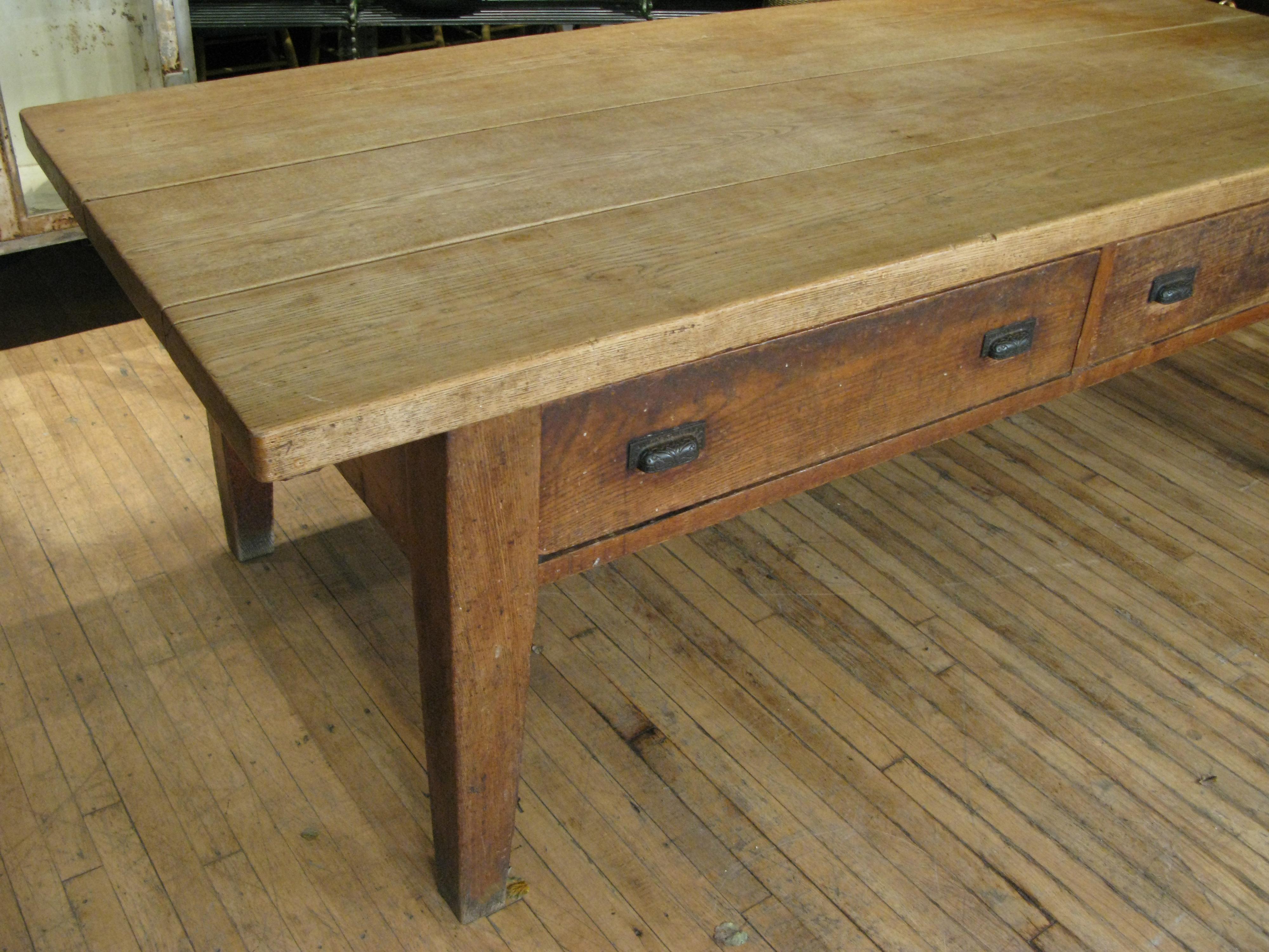 A very handsome large and impressive late 19th century oak refectory table perfect for a kitchen island, with 3