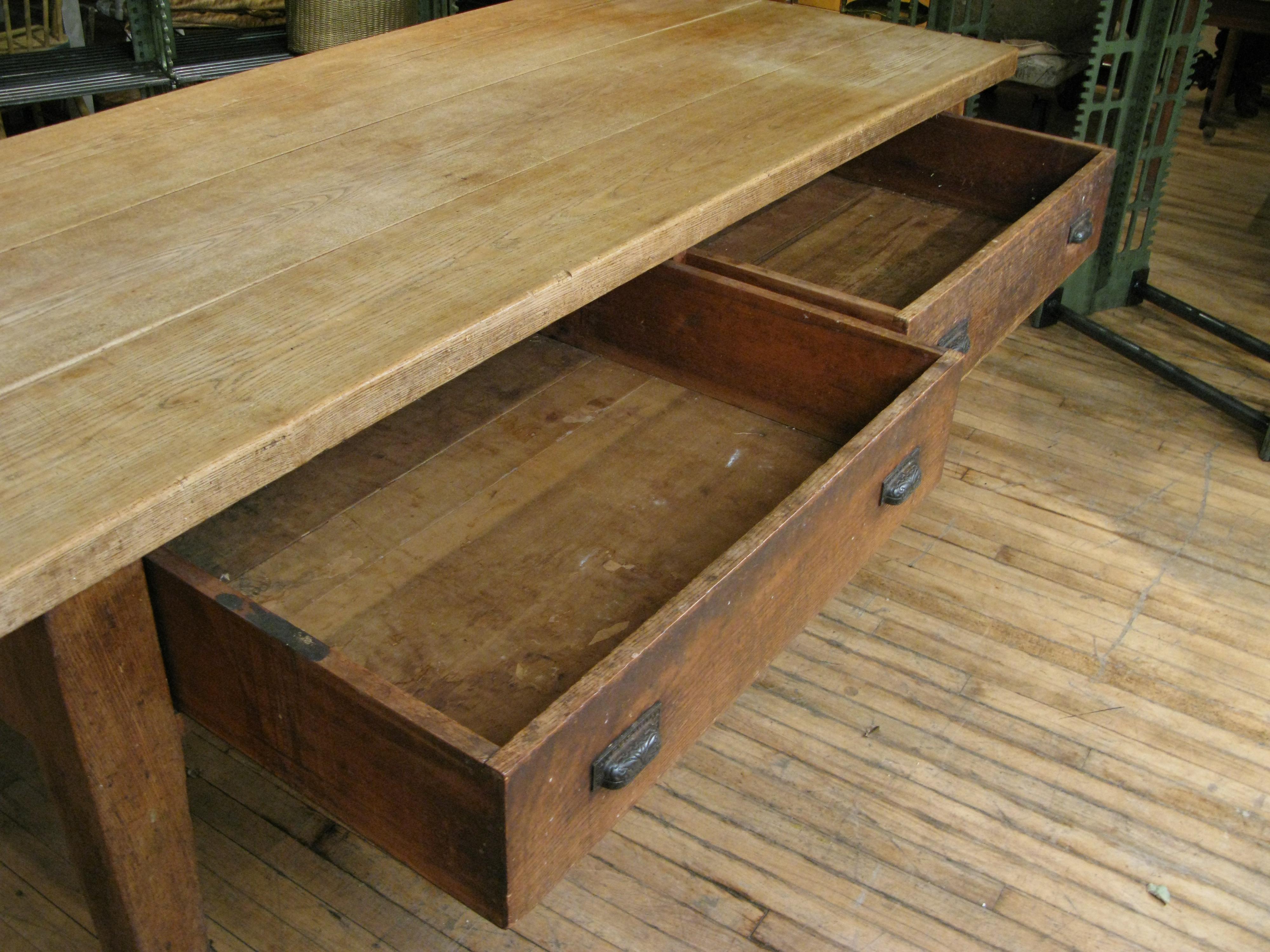 Large Antique Oak Refectory Table, Kitchen Island In Good Condition In Hudson, NY