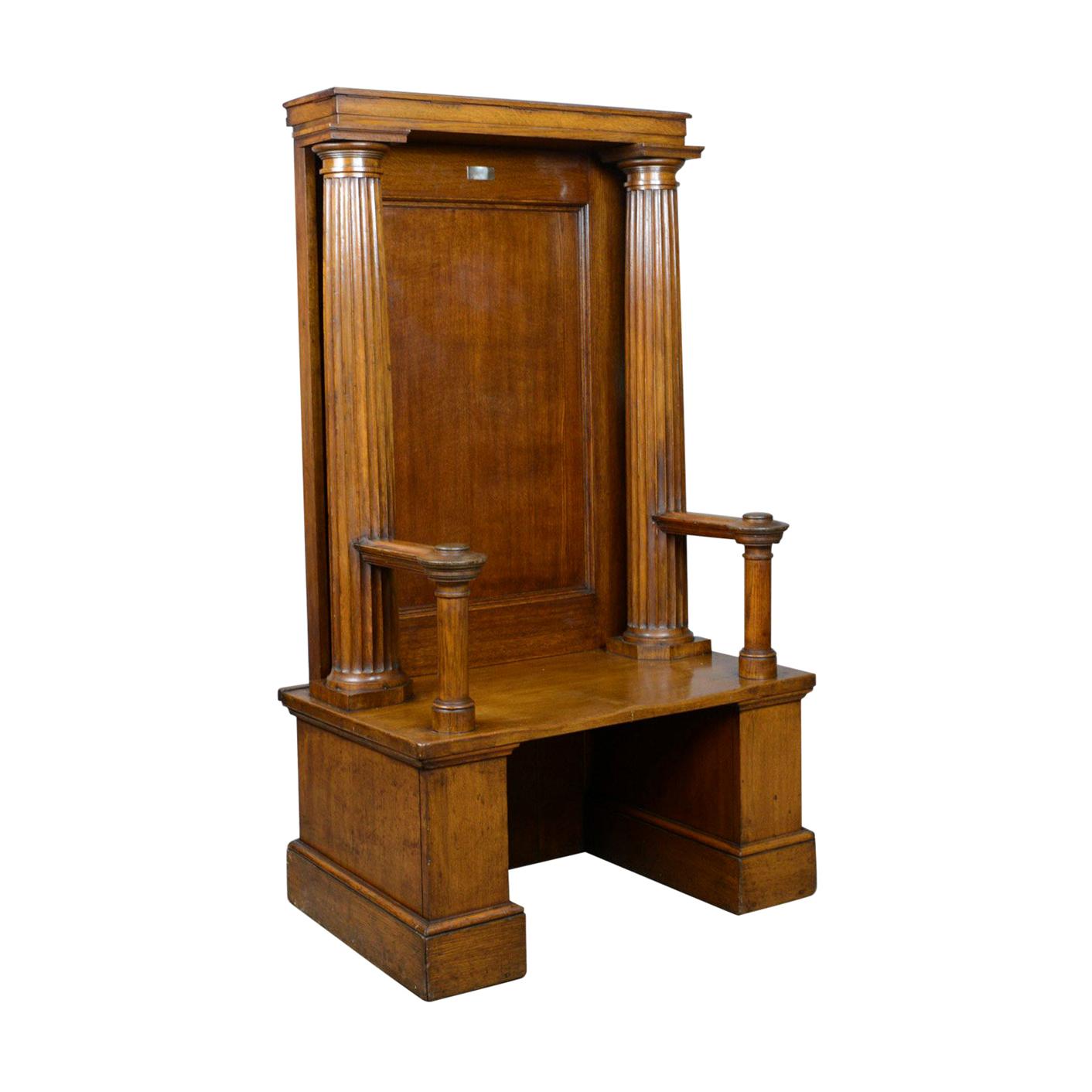Large Antique Oak Throne Chair, Edwardian, Bench, Seat, Classical, Doric