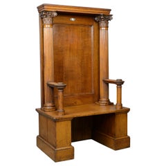 Large Antique Oak Throne Chair, Edwardian, Seat, Classical, Corinthian