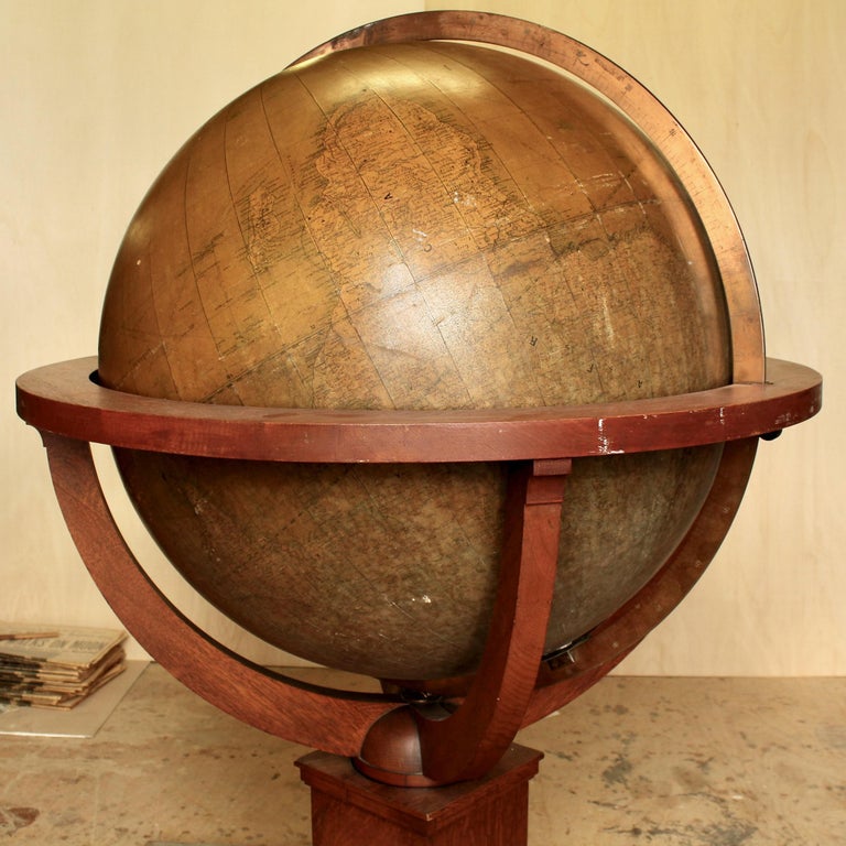Arts and Crafts Very Large Antique Oak W. & A. K. Johnston 30-inch Terrestrial Library Globe For Sale