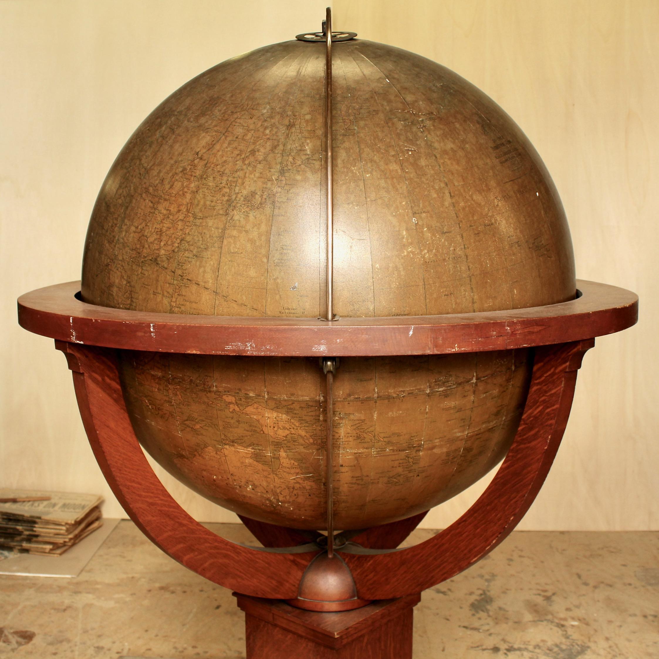 Arts and Crafts Very Large Antique Oak W. & A. K. Johnston 30-inch Terrestrial Library Globe