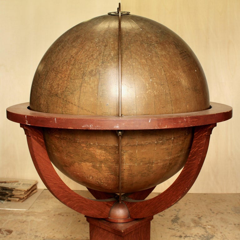 20th Century Very Large Antique Oak W. & A. K. Johnston 30-inch Terrestrial Library Globe For Sale