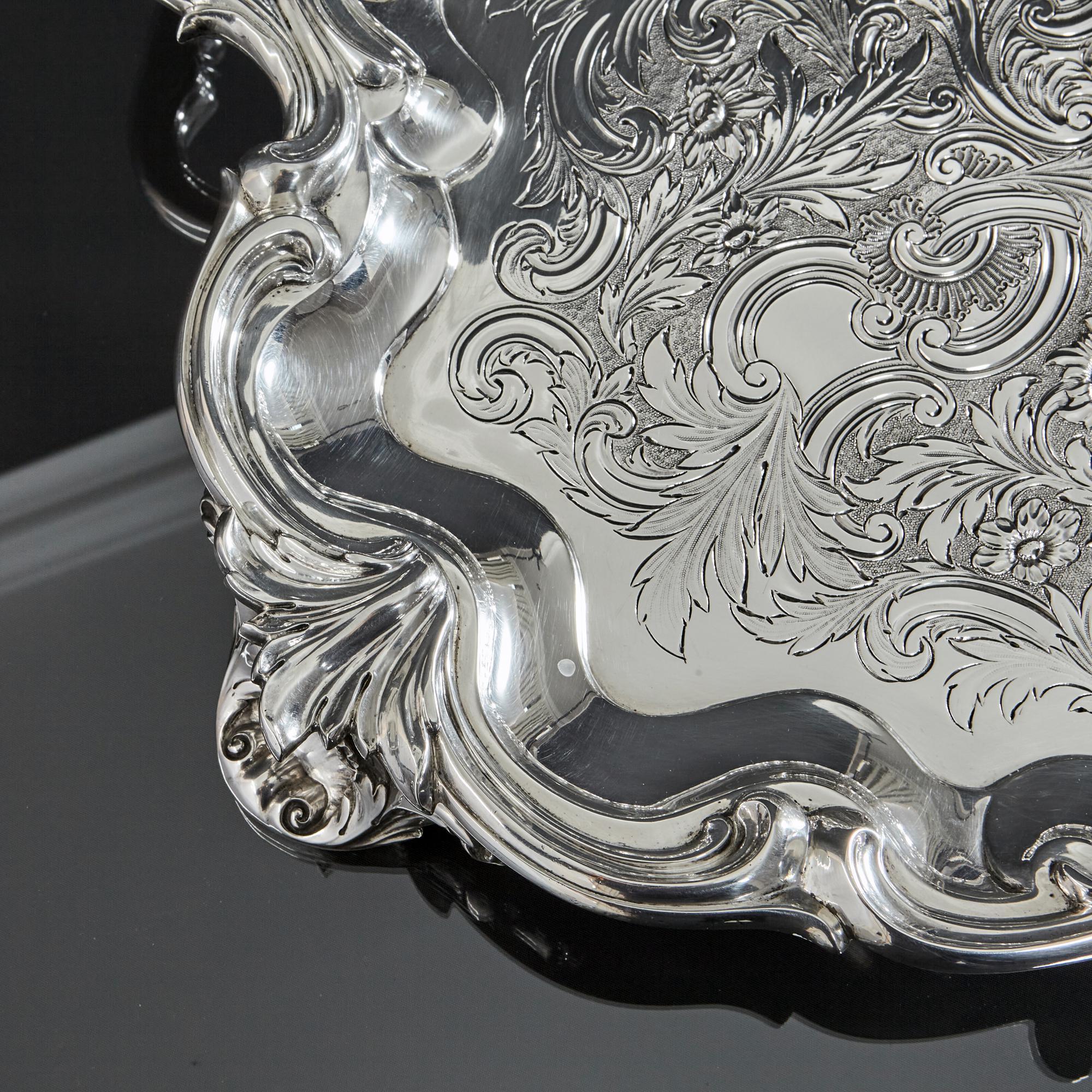 William IV Large Antique Oblong Silver Tray For Sale