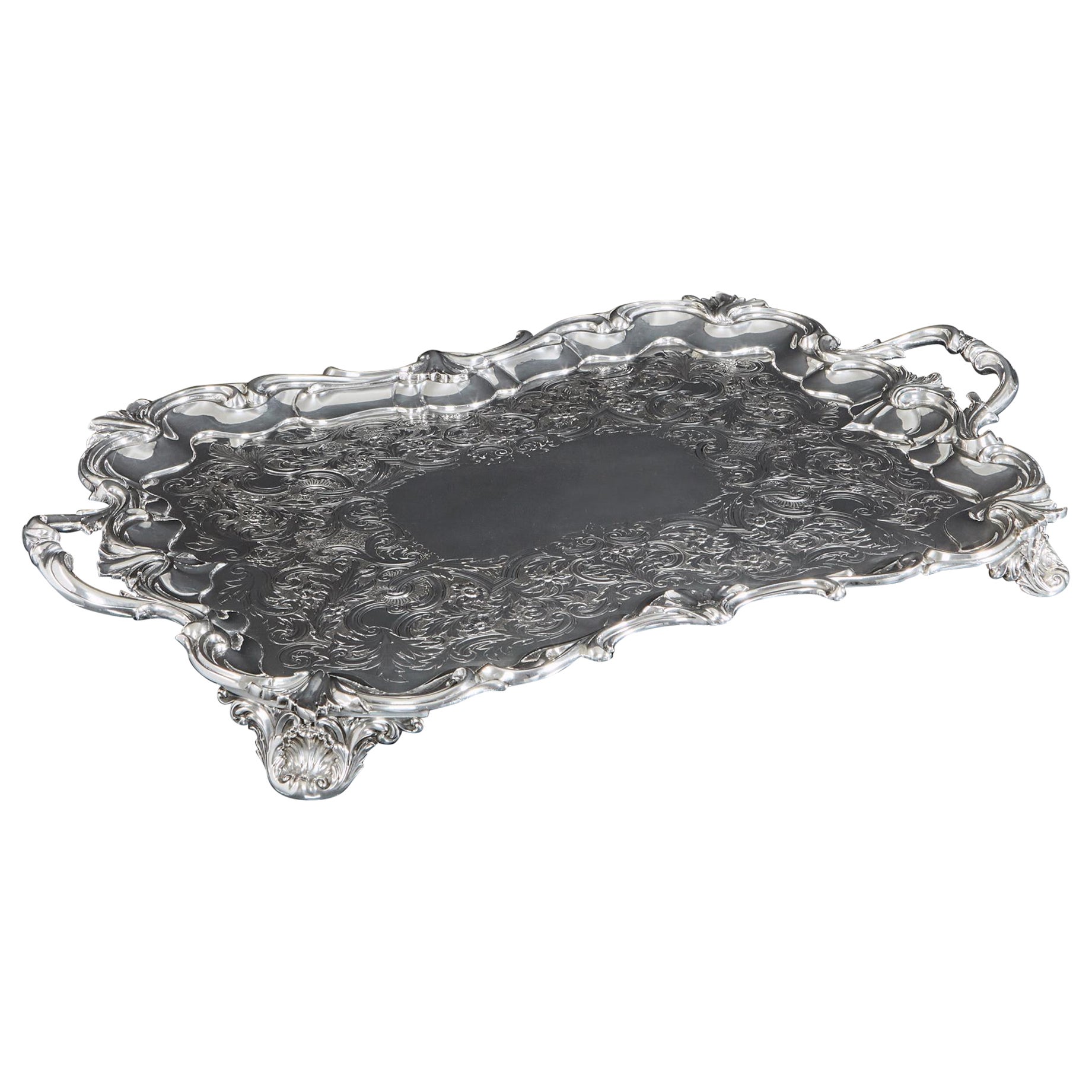 Large Antique Oblong Silver Tray