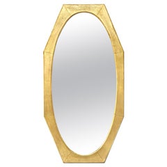 Grand miroir octogonal ancien en bois doré:: vers 1950