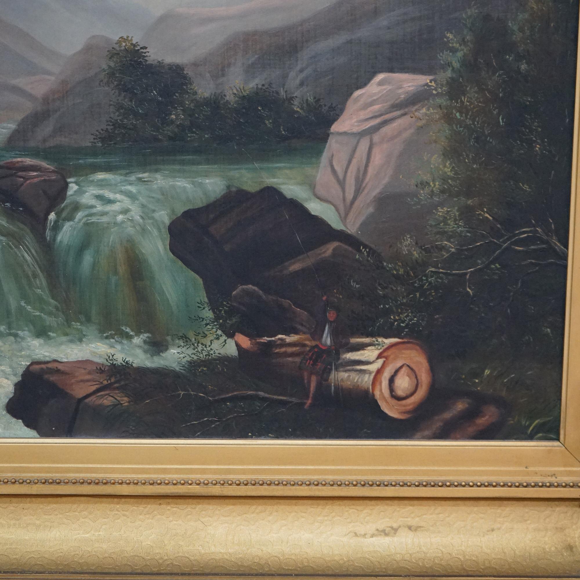 Large Antique Oil on Canvas Hudson River School Landscape Painting circa 1890 4