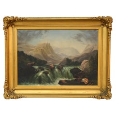 Large Antique Oil on Canvas Hudson River School Landscape Painting circa 1890