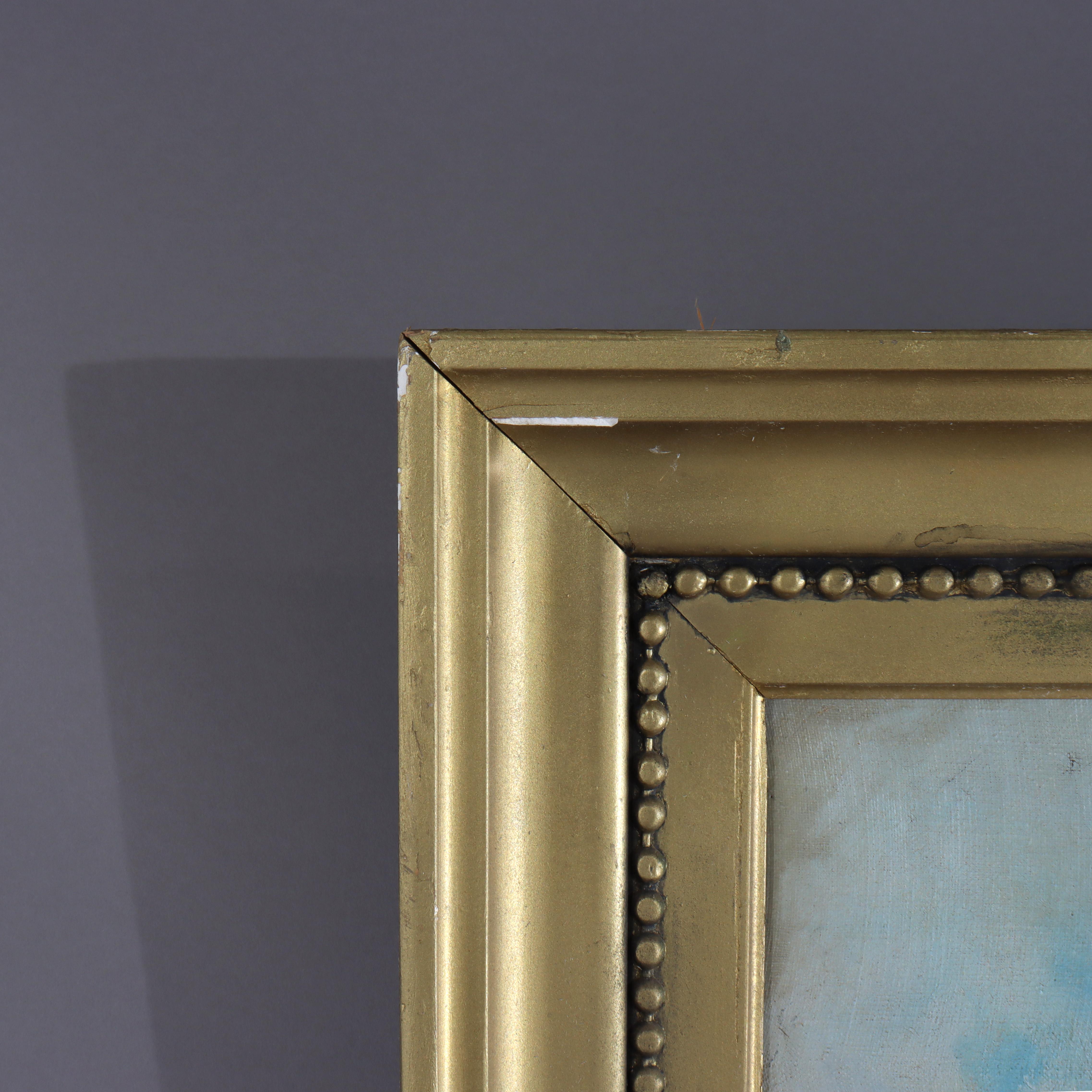 Grande peinture de paysage ancienne à l'huile sur toile C1907 en vente 6