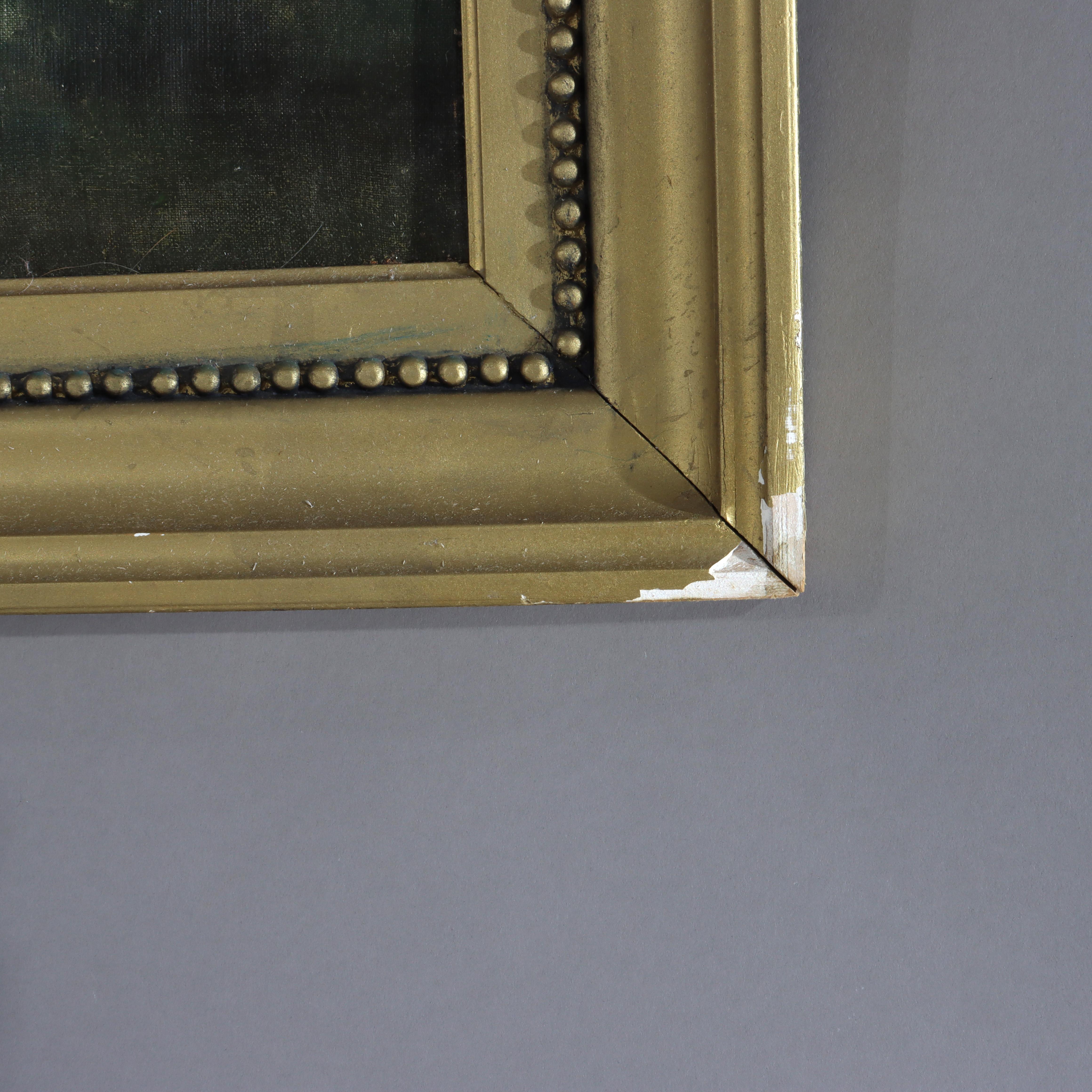 Grande peinture de paysage ancienne à l'huile sur toile C1907 en vente 2