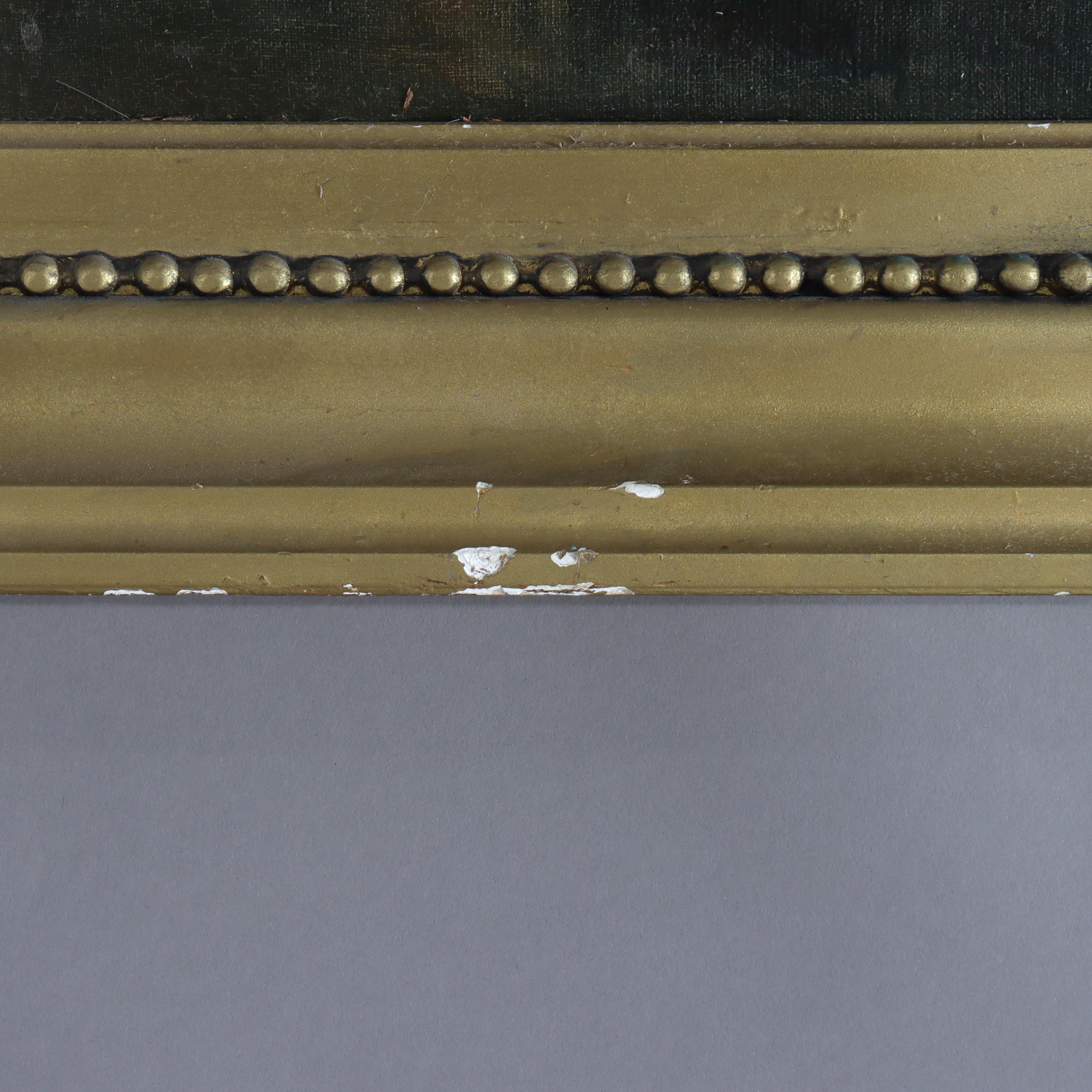 Grande peinture de paysage ancienne à l'huile sur toile C1907 en vente 3