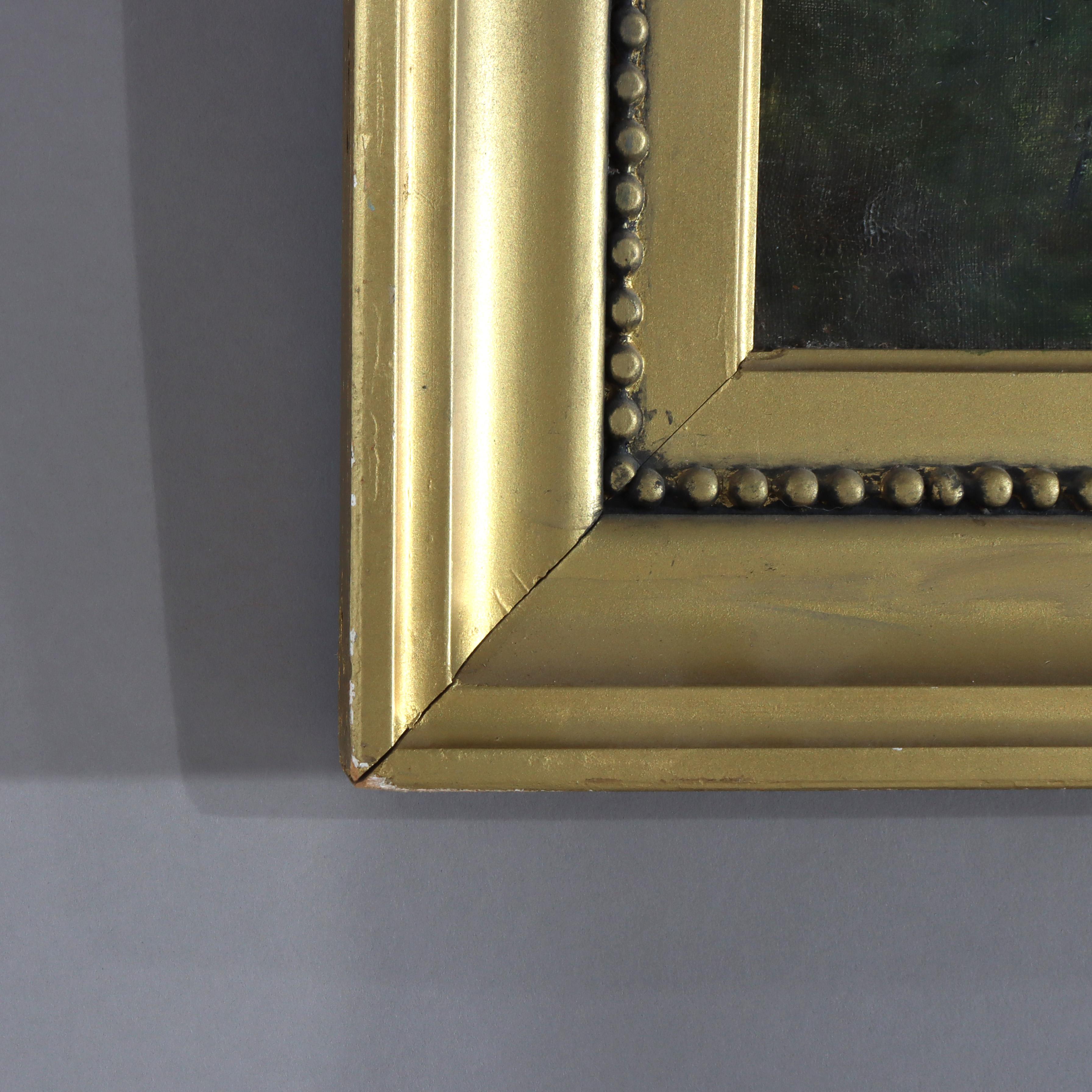 Grande peinture de paysage ancienne à l'huile sur toile C1907 en vente 4