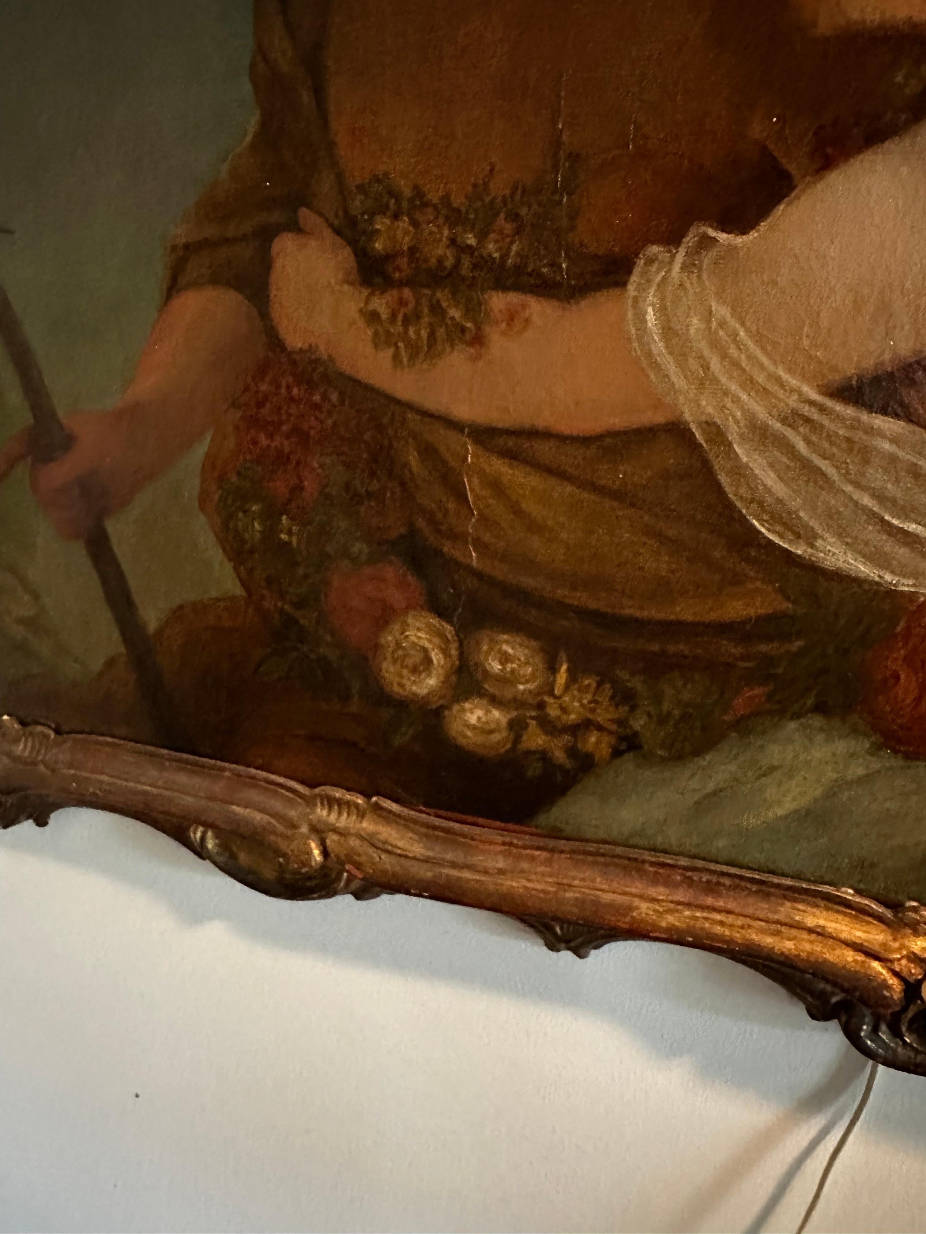 Gran óleo antiguo sobre lienzo de Venus y Adonis con marco de madera dorada en Bueno estado para la venta en Hopewell, NJ