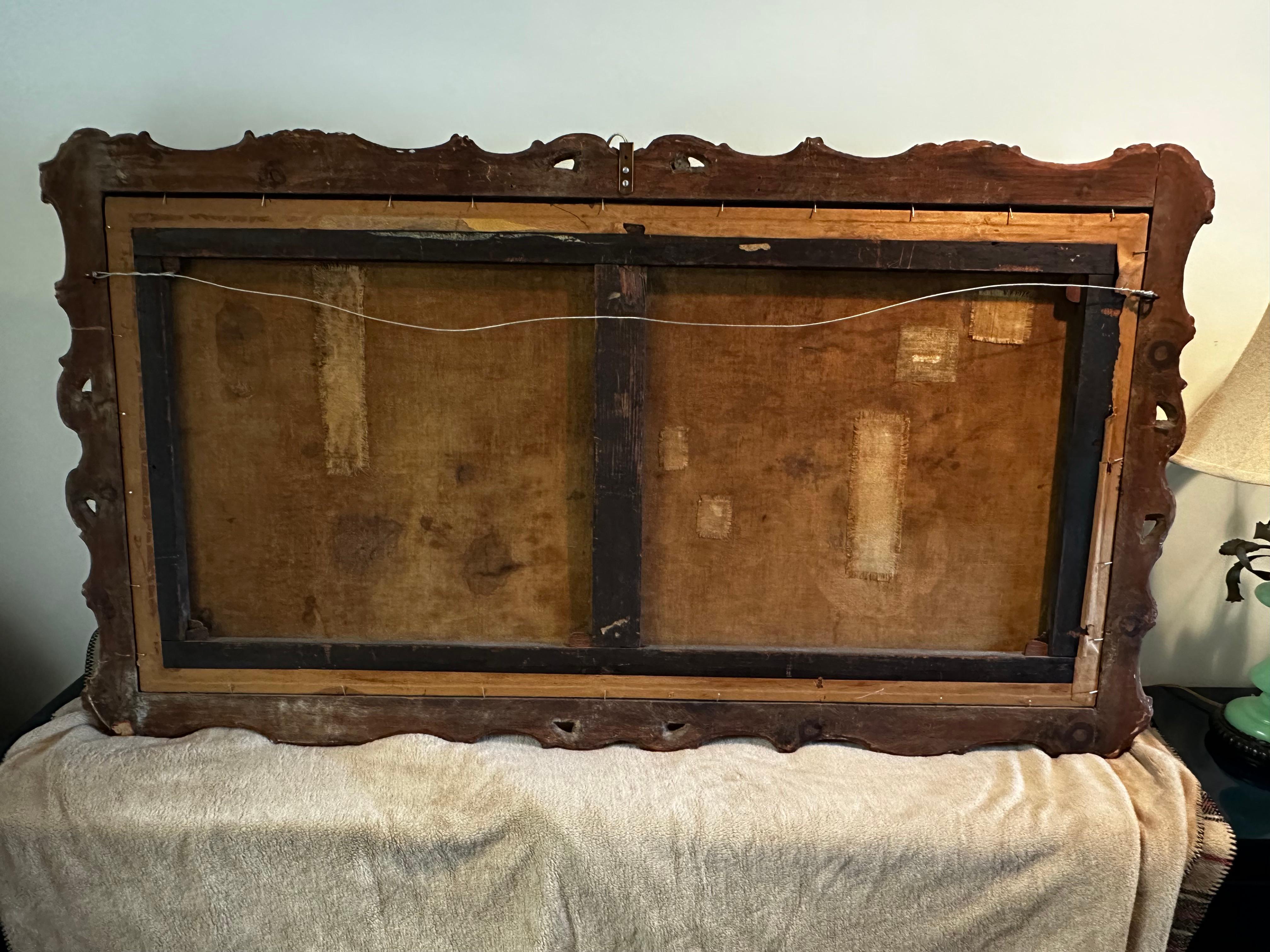 Gran óleo antiguo sobre lienzo de Venus y Adonis con marco de madera dorada en venta 2