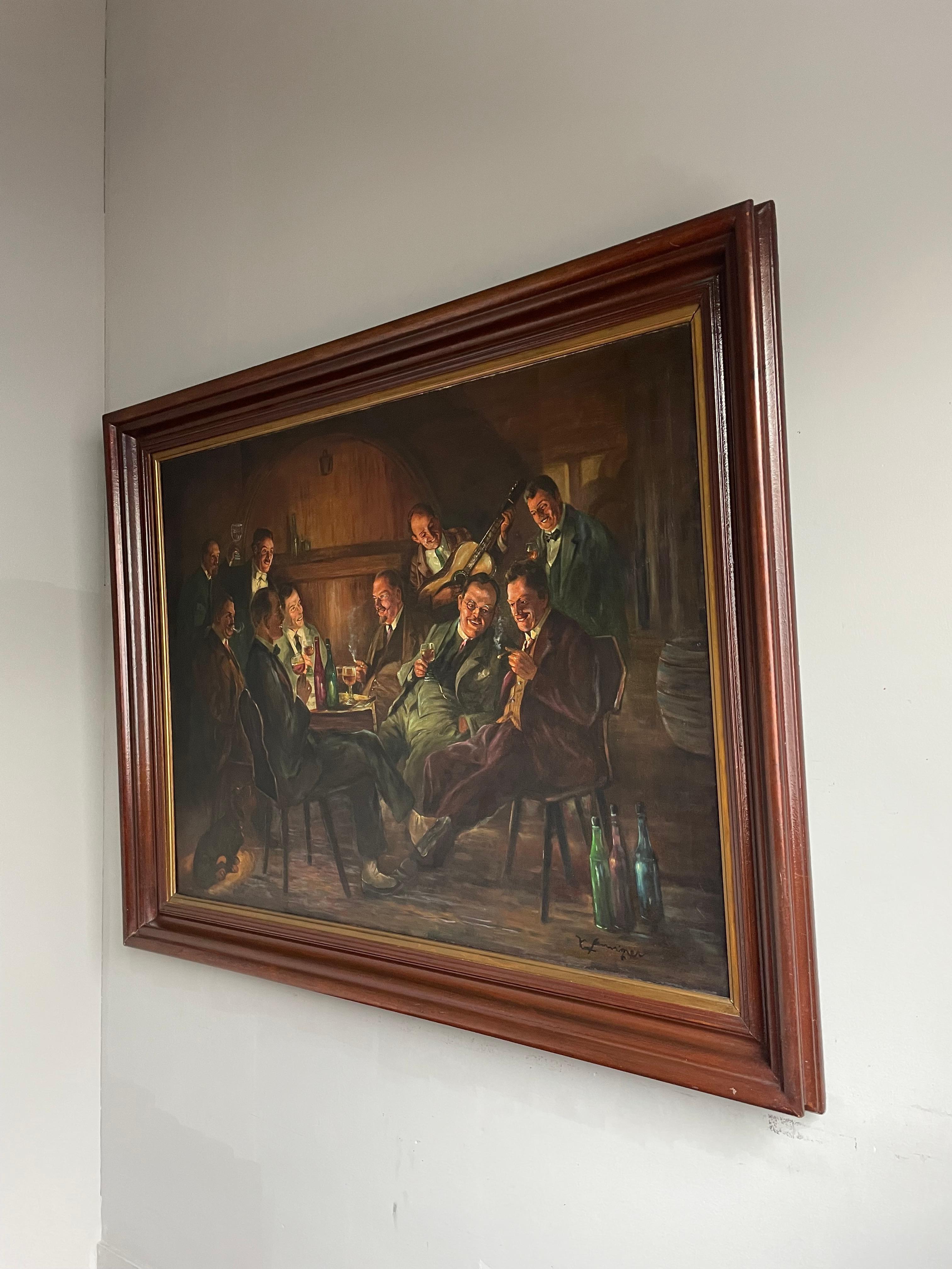Large size and one of a kind painting with a great atmosphere.

We are by no means connoisseurs when it comes to antique paintings, but we have seen enough antique paintings to know when something is special, decorative and truly joyful and