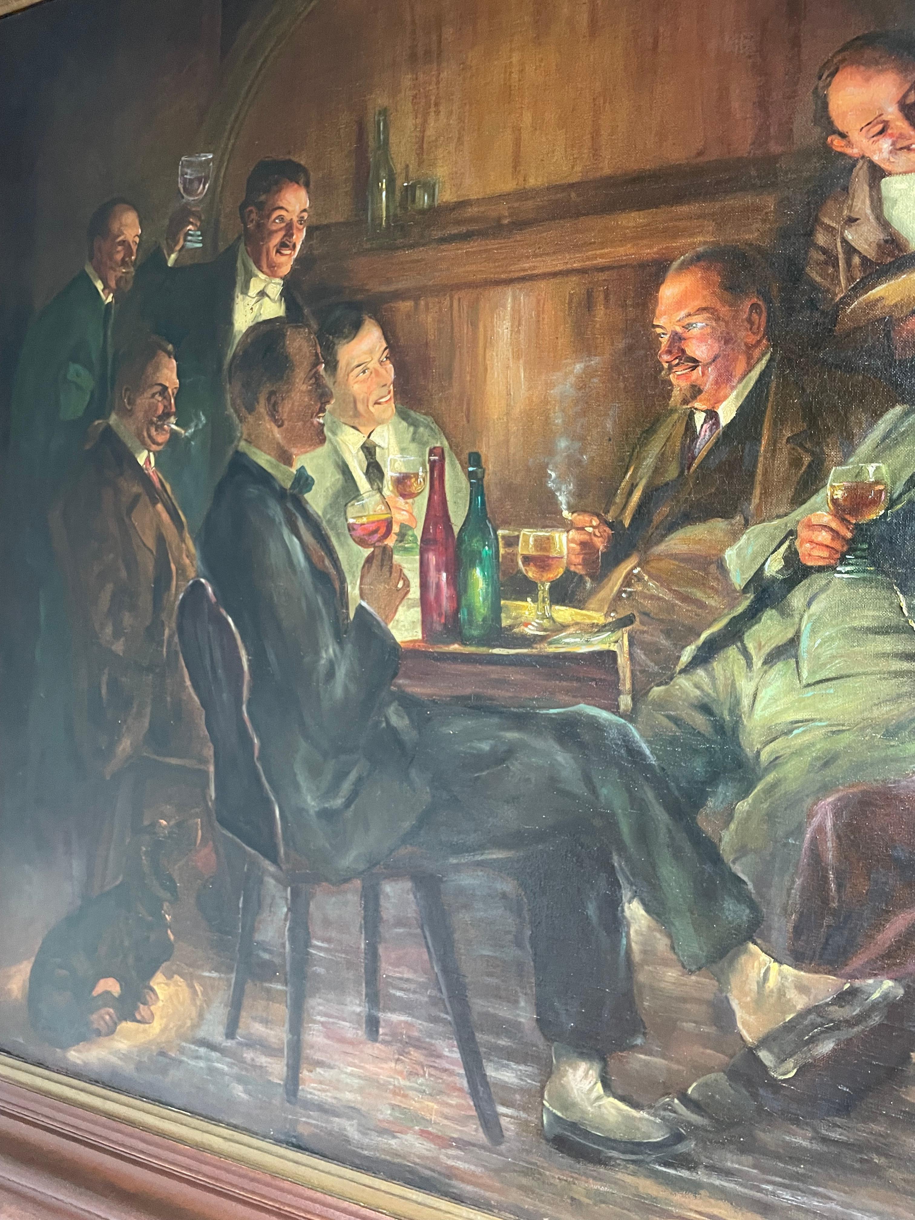 Forged Large Antique Oil on Canvas Painting 