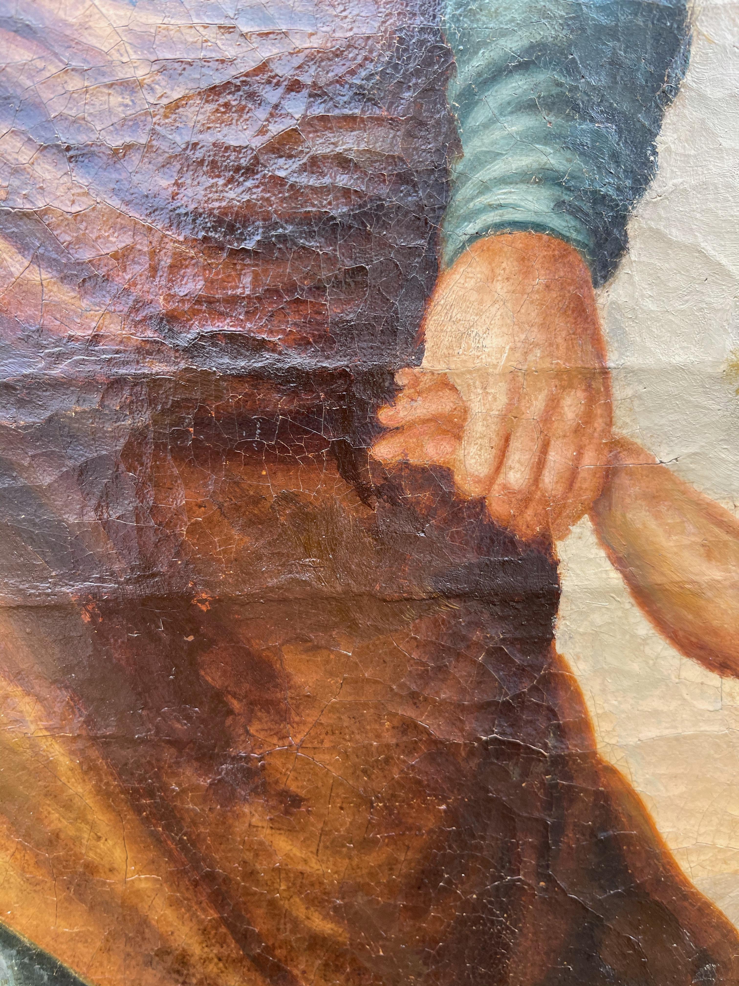 Großes antikes Gemälde in Öl auf Leinwand, Saint Joseph W. Lily und das Kind Jesus im Angebot 5