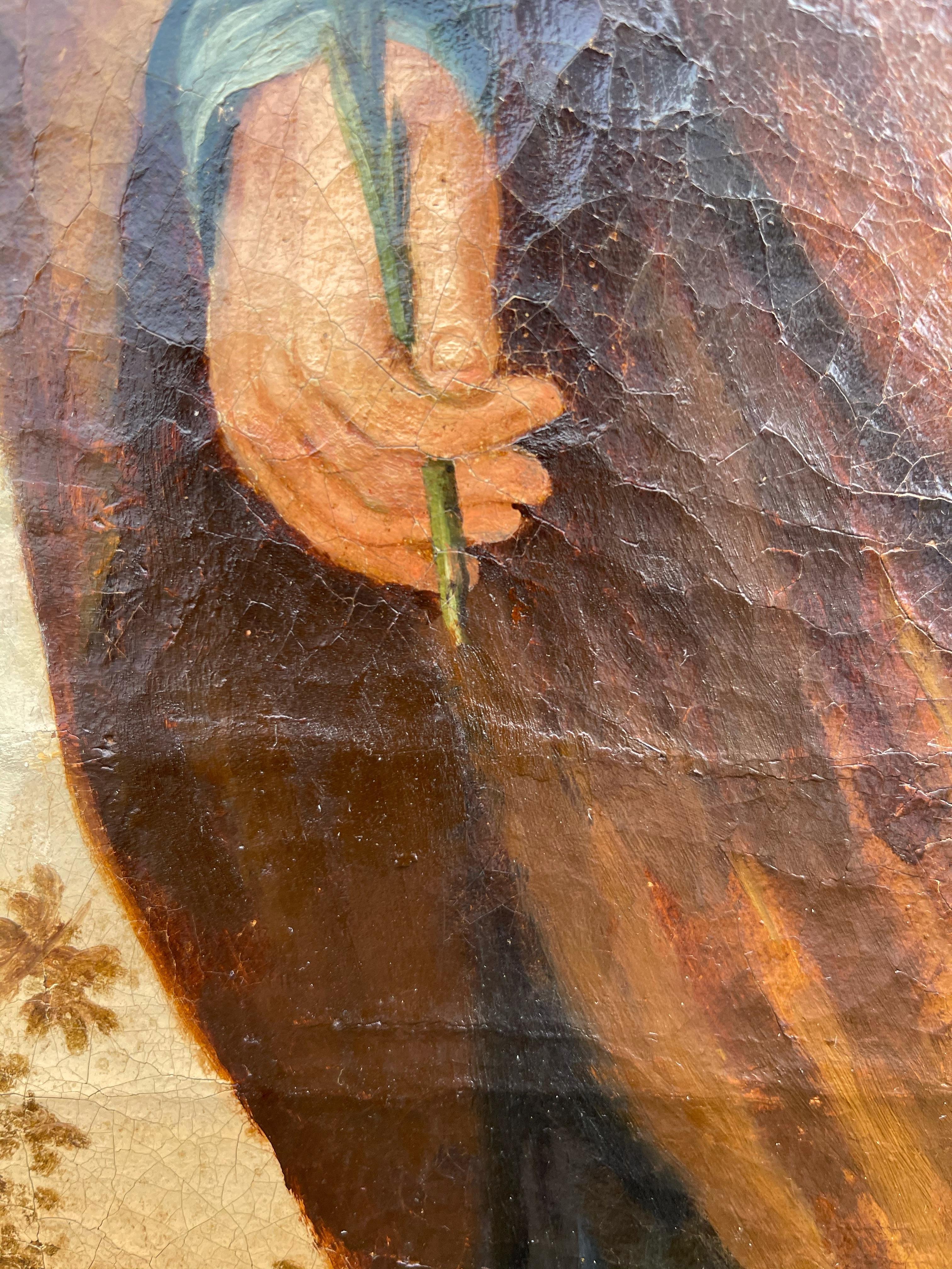 Großes antikes Gemälde in Öl auf Leinwand, Saint Joseph W. Lily und das Kind Jesus im Angebot 6