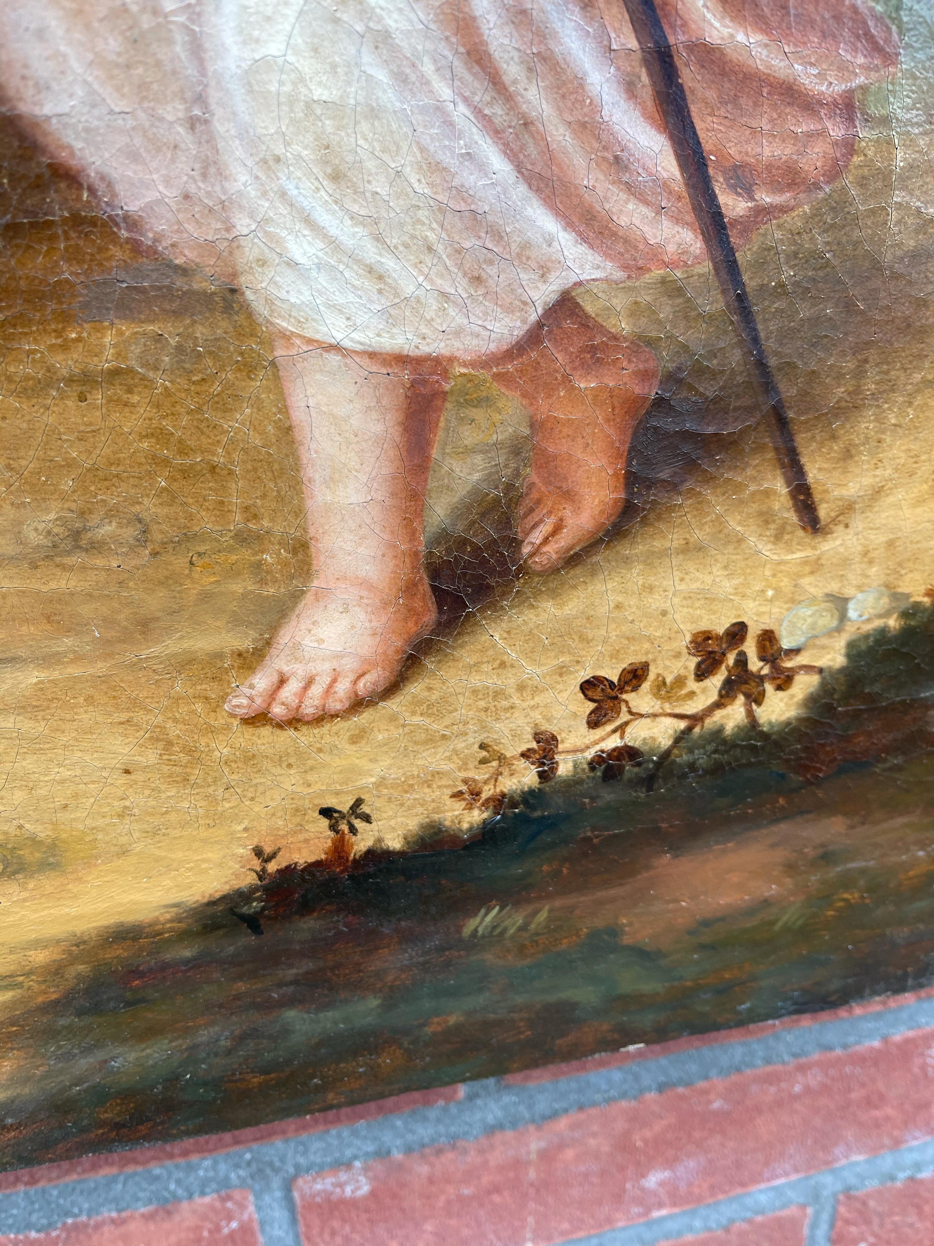 Grande peinture ancienne à l'huile sur toile de Saint Joseph W. Lily et l'enfant Jésus en vente 7