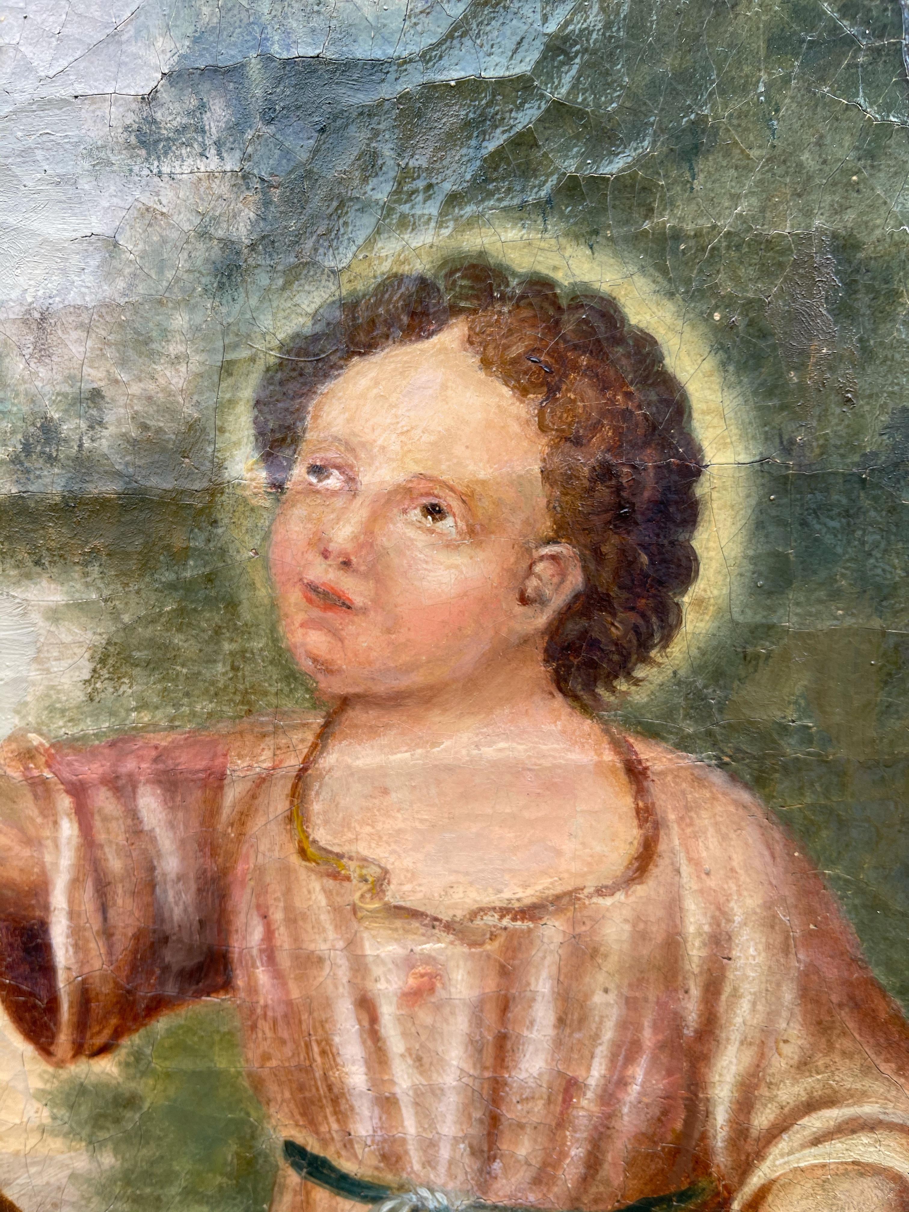 Großes antikes Gemälde in Öl auf Leinwand, Saint Joseph W. Lily und das Kind Jesus (18. Jahrhundert und früher) im Angebot