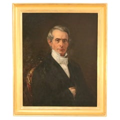Large Antique Oil on Canvas Portrait of a Gentleman by Healy 1862 Giltwood Frame