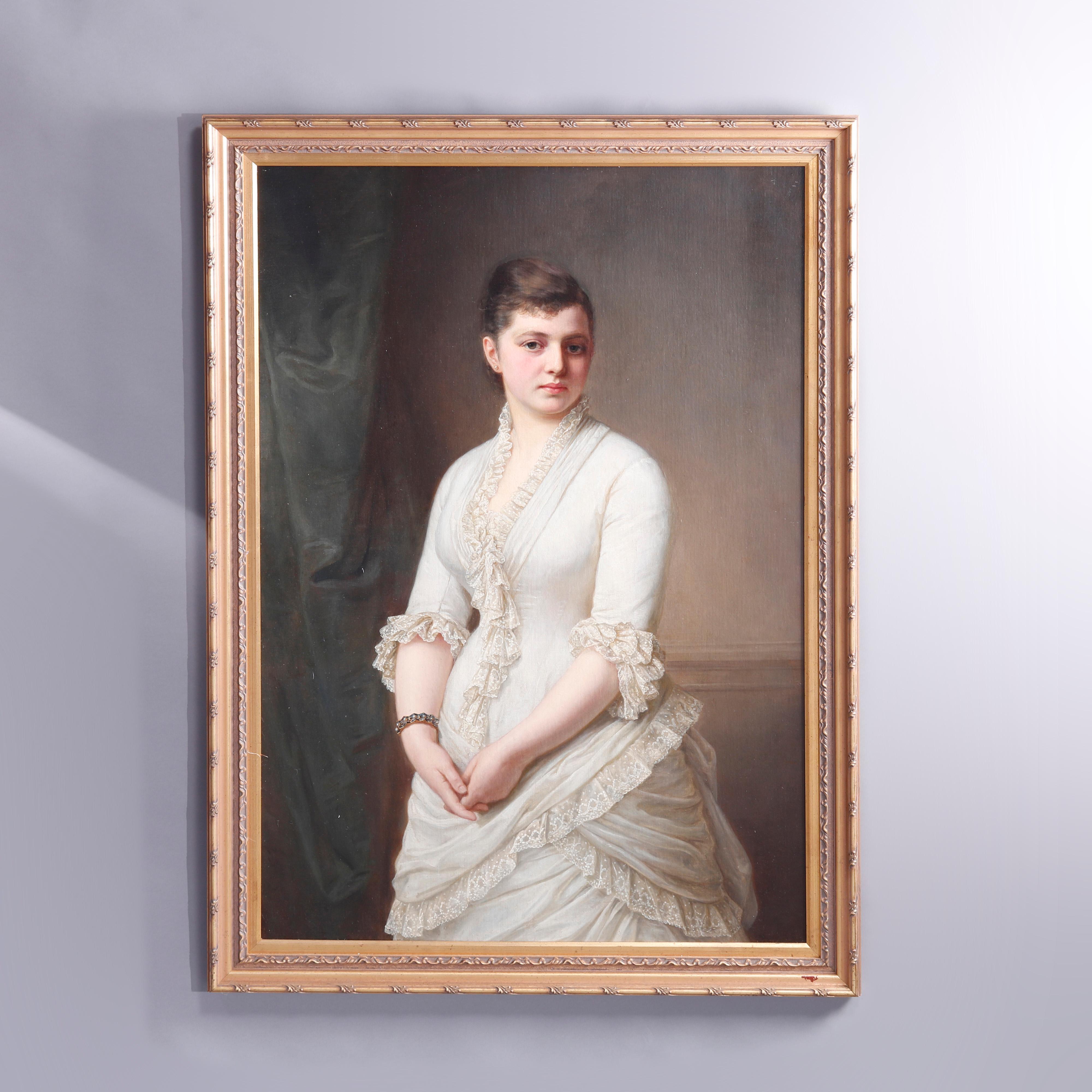 Large Antique Oil on Canvas Portrait Painting of a Woman, 20th C at 1stDibs