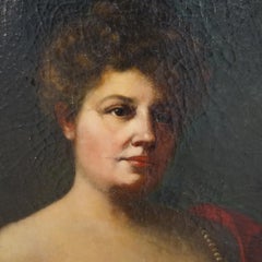 Large Antique Oil On Canvas Portrait Painting of a Woman in Giltwood Frame C1890