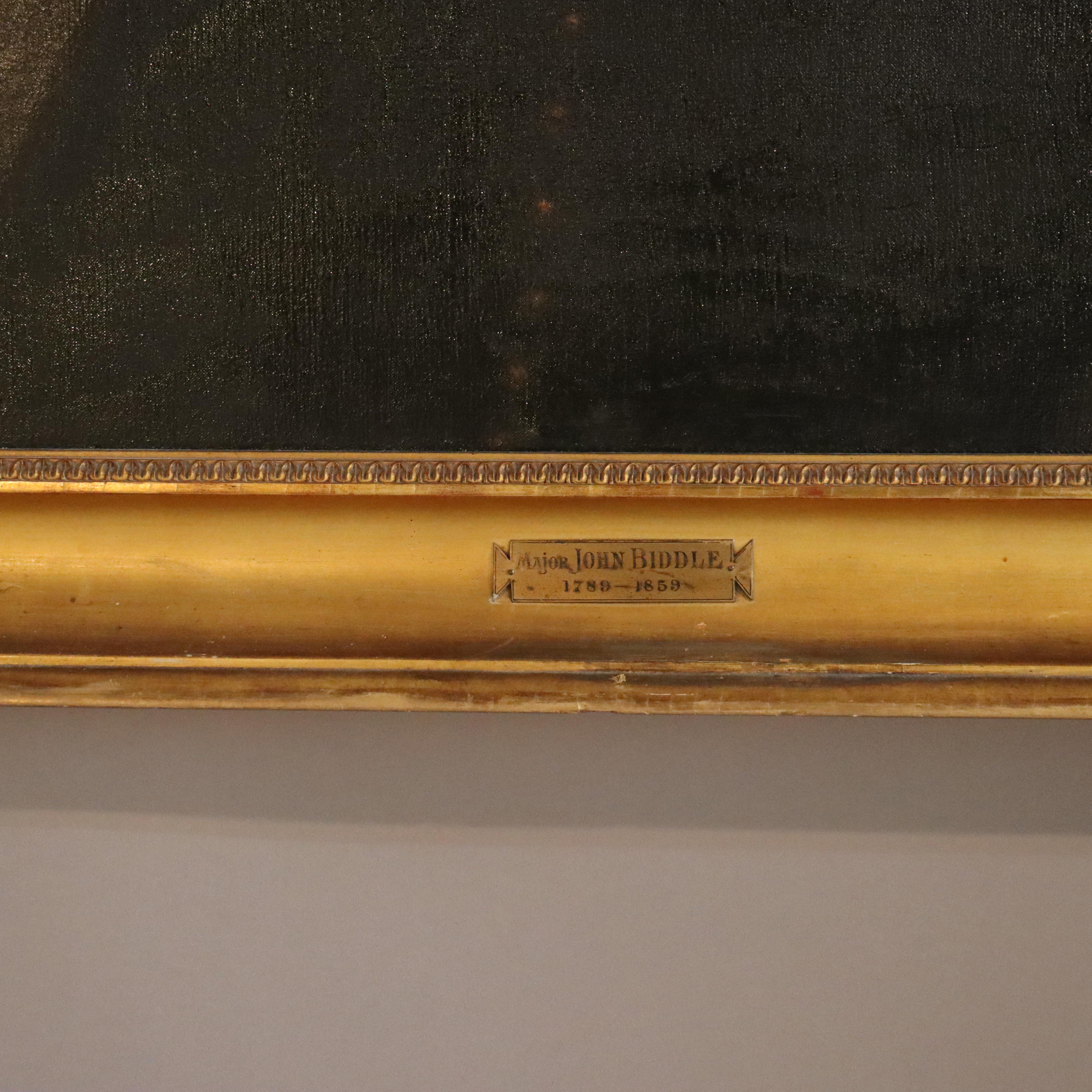 Großes antikes Öl auf Leinwand Porträtgemälde von Major John Biddle Unsigned 1818 im Angebot 9