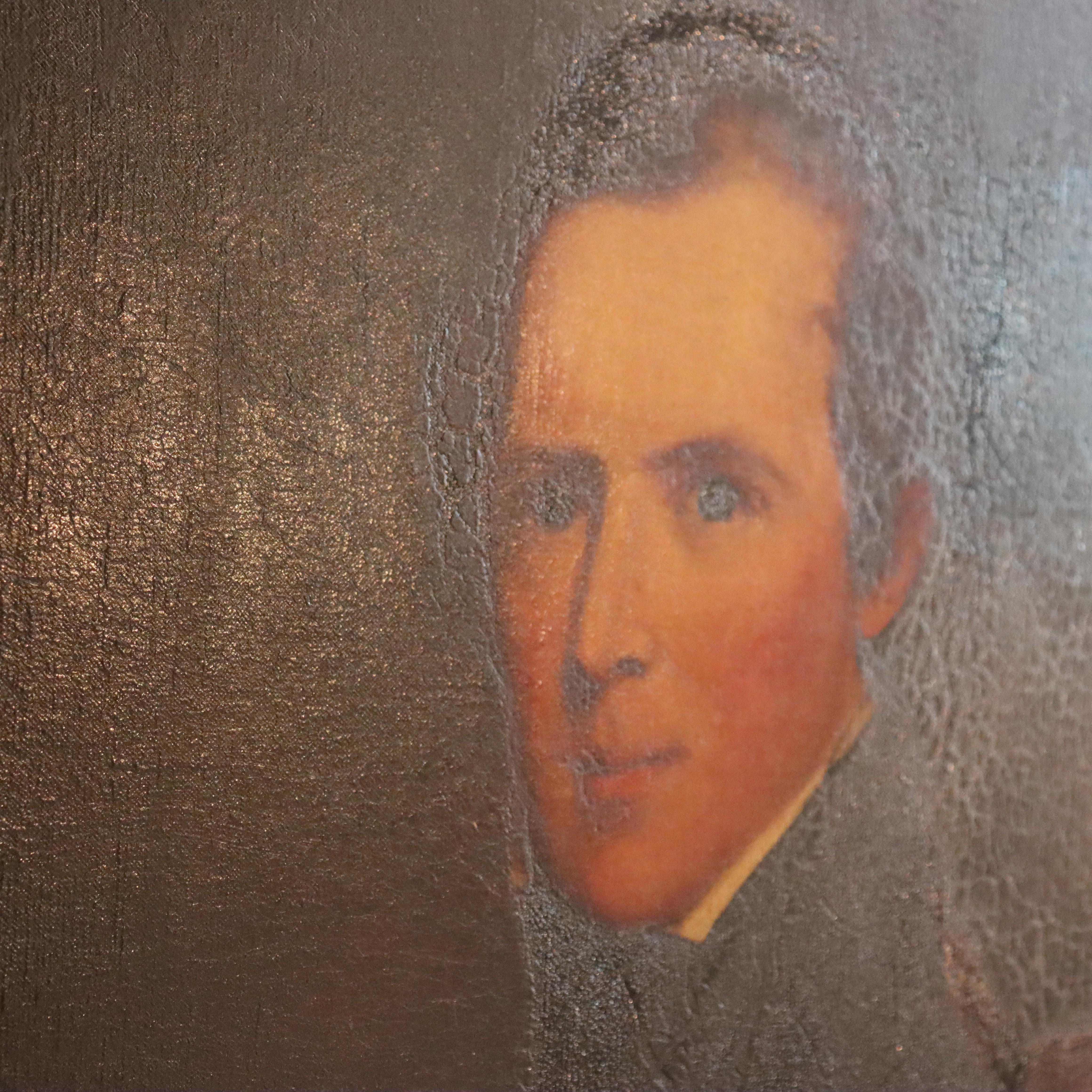Großes antikes Öl auf Leinwand Porträtgemälde von Major John Biddle Unsigned 1818 im Angebot 3