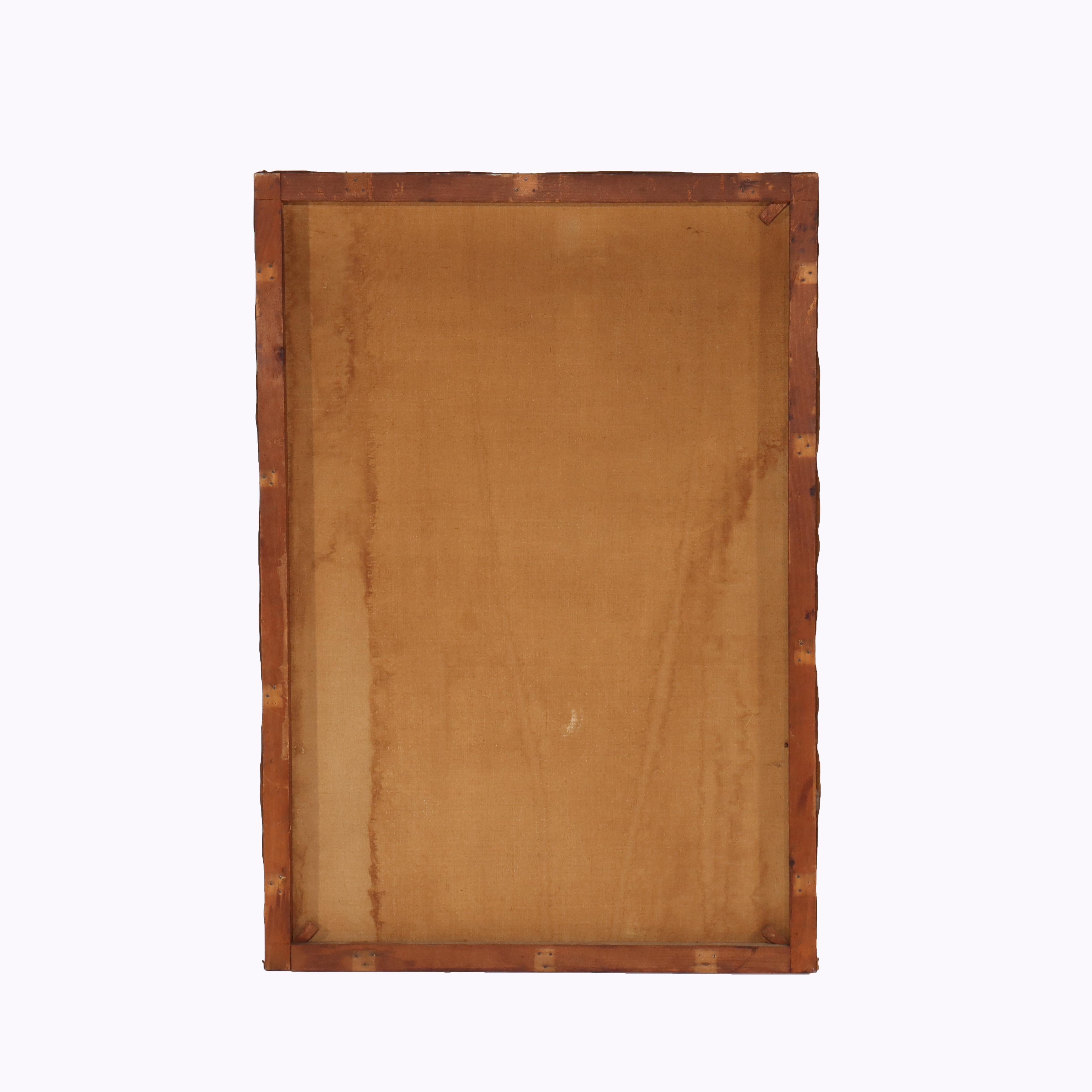 Tela Grande dipinto antico di manzi a tema western su tela C1900 in vendita