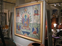 Large Antique Oil on Linen Blue Medicine Buddha Painting