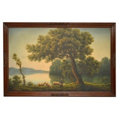 Large Antique Oil Painting in Mahogany Frame
