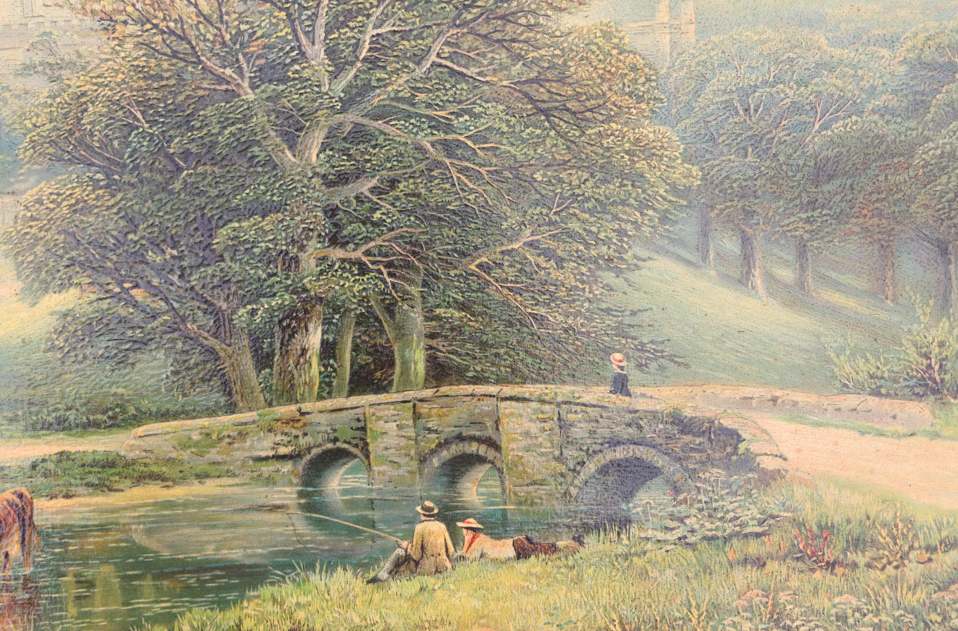 19th Century Large Antique Oil Painting Robert Finlay McIntyre Haddon Hall
