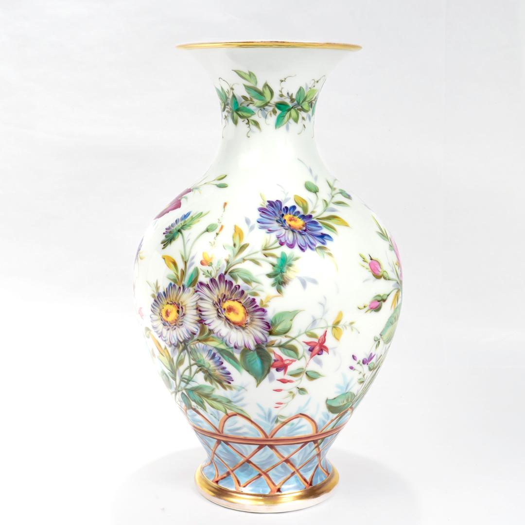 Hand-Painted Large Antique Old Paris or Vieux Porcelain Flower Vase by Peter Anton Hannong For Sale
