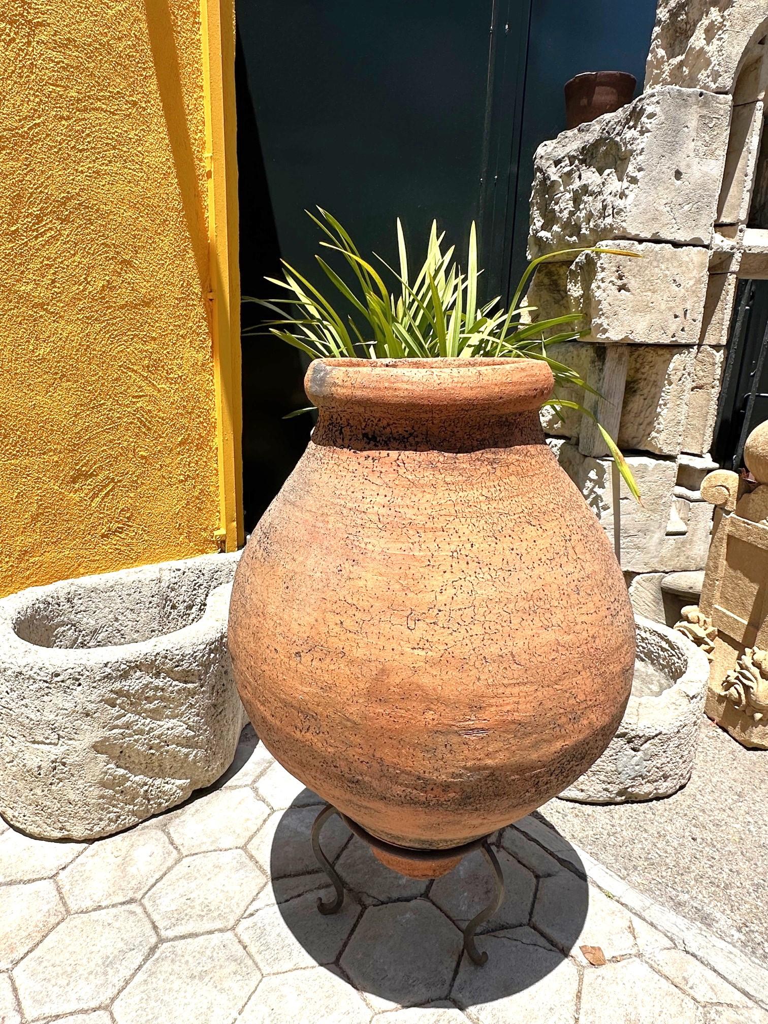 Large Antique on Stand Terracotta Olive Oil Jar Garden Urn Pot Planter Dealer CA For Sale 3