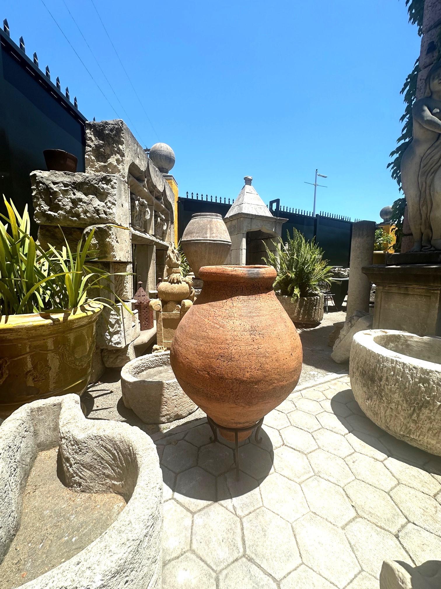 Large Antique on Stand Terracotta Olive Oil Jar Garden Urn Pot Planter Dealer CA For Sale 4