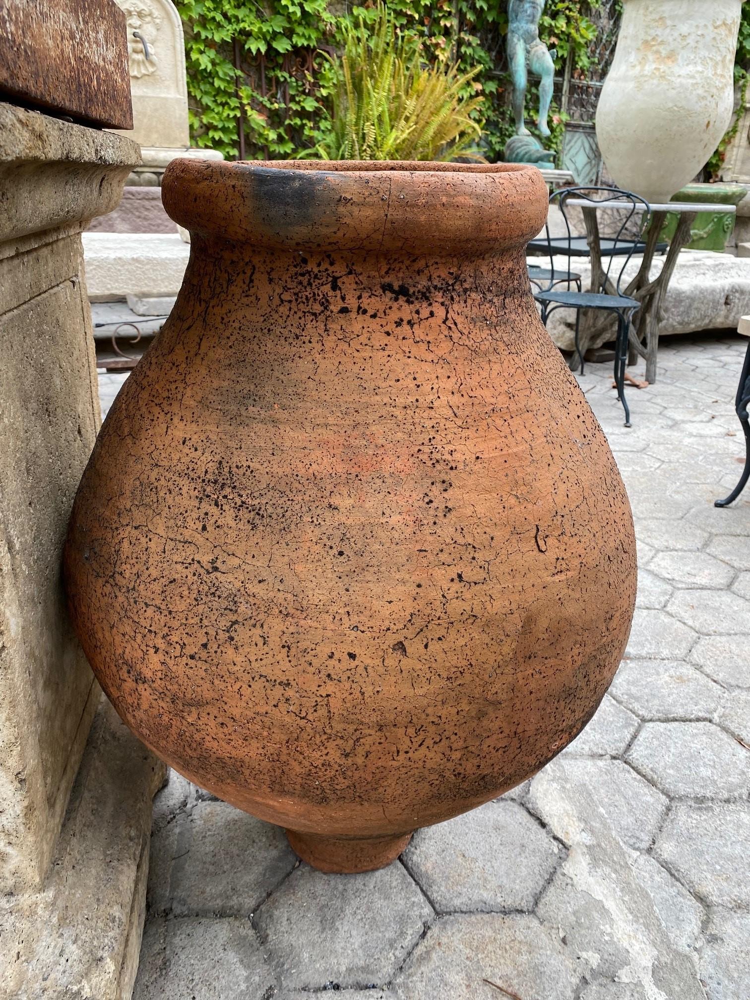 Spanish Large Antique on Stand Terracotta Olive Oil Jar Garden Urn Pot Planter Dealer CA For Sale