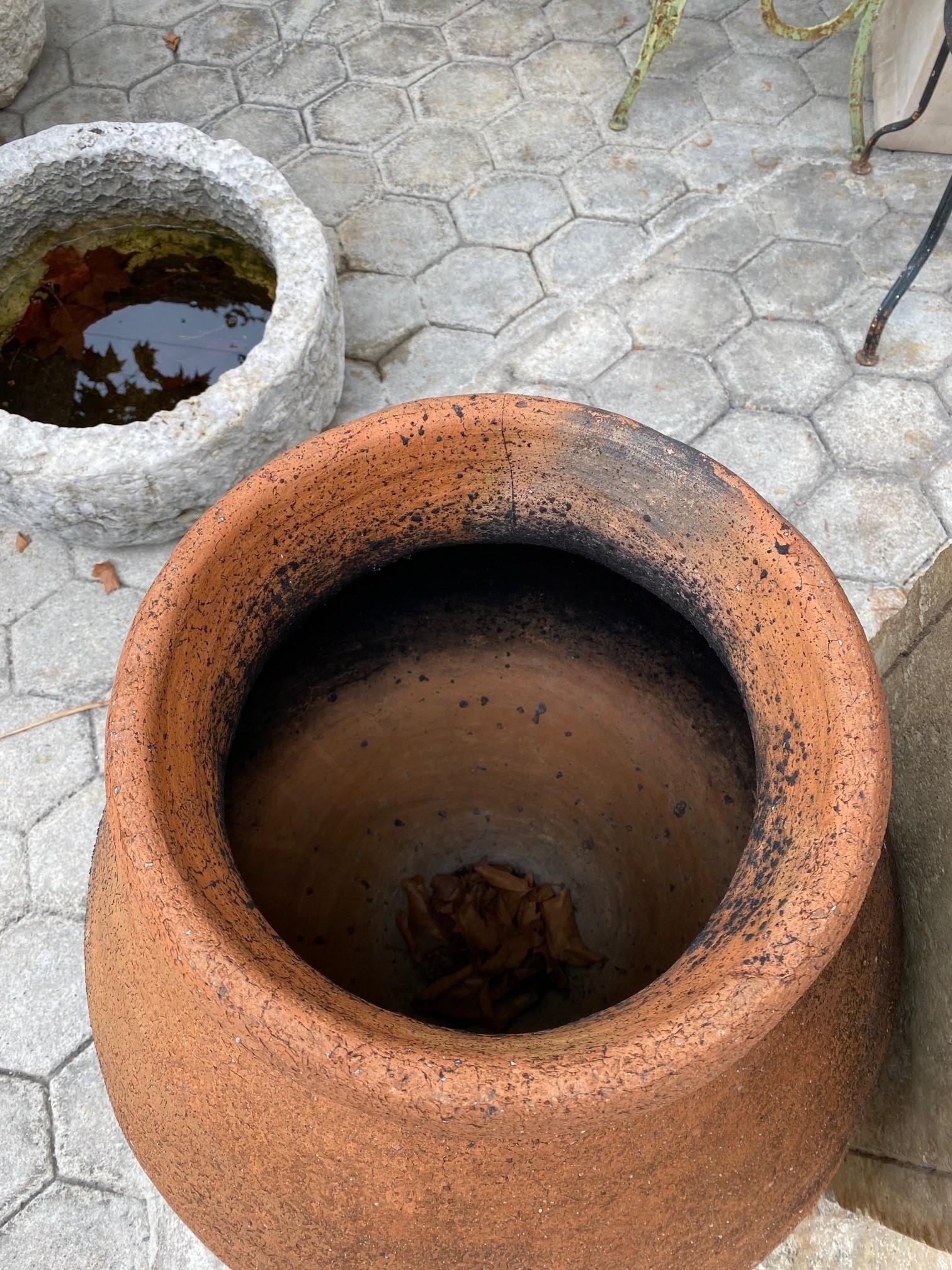 Large Antique on Stand Terracotta Olive Oil Jar Garden Urn Pot Planter Dealer CA For Sale 1