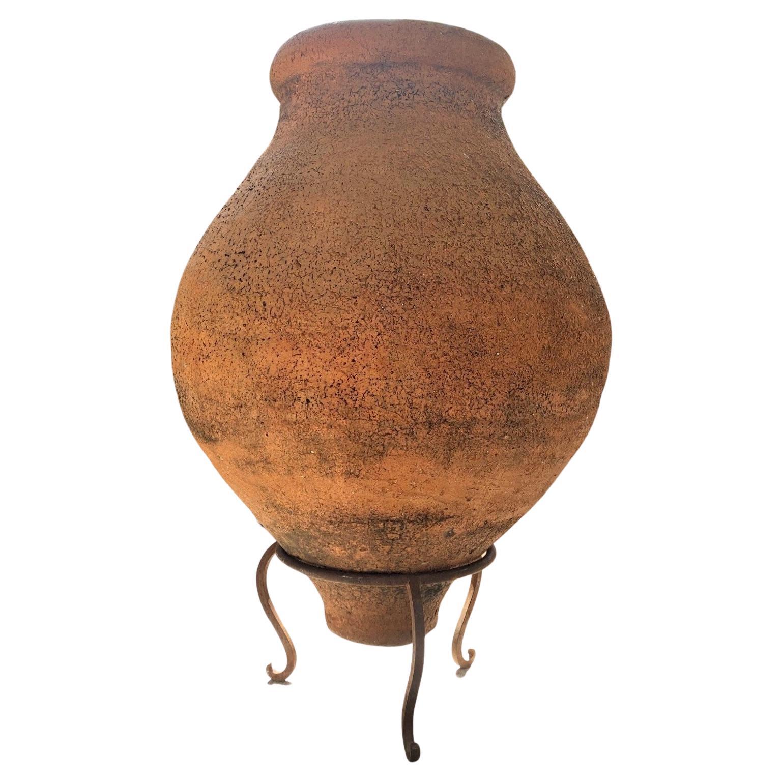 Large Antique on Stand Terracotta Olive Oil Jar Garden Urn Pot Planter Dealer CA For Sale