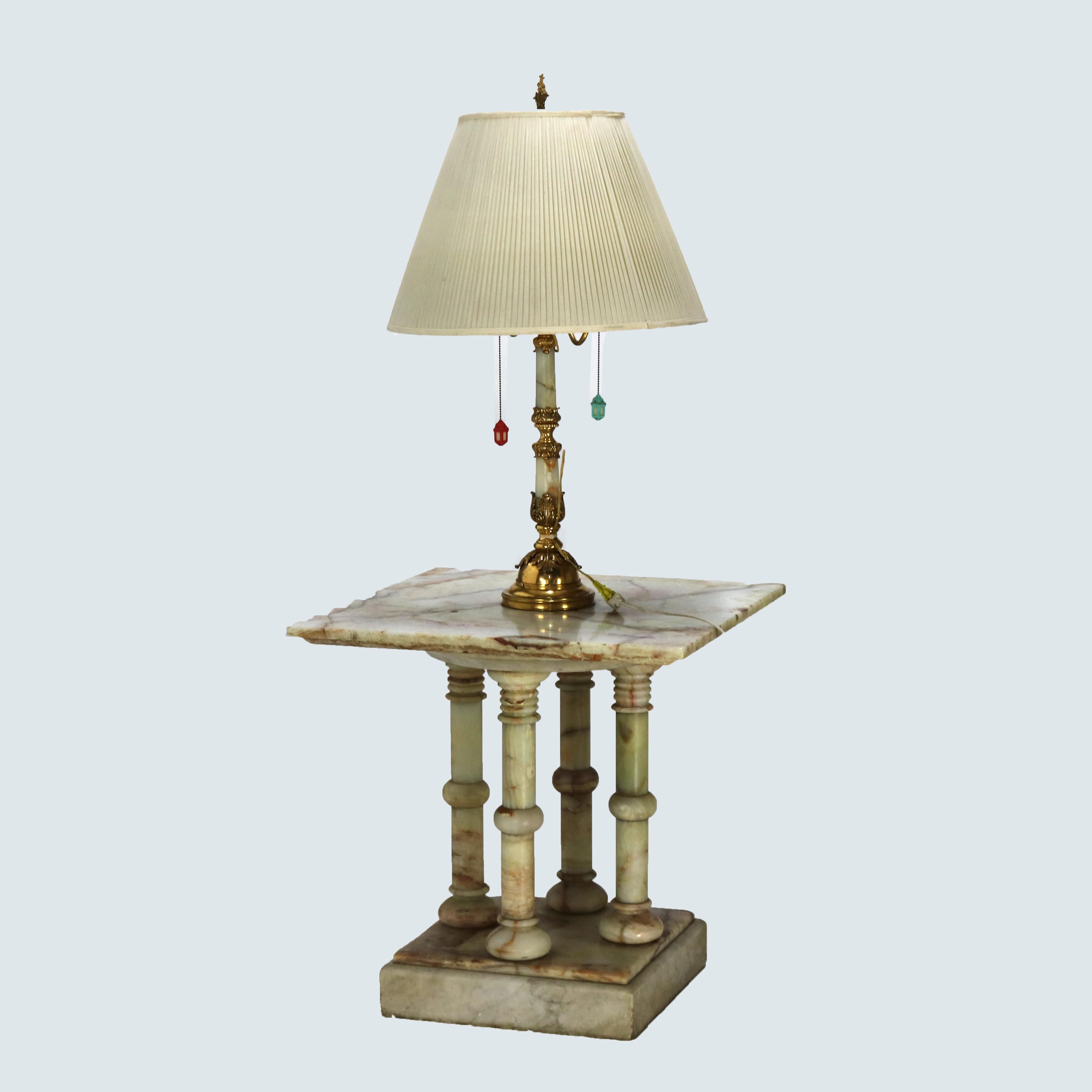 Large Antique Onyx & Gilt Bronze Floor Lamp with Doric Columns C1890 4