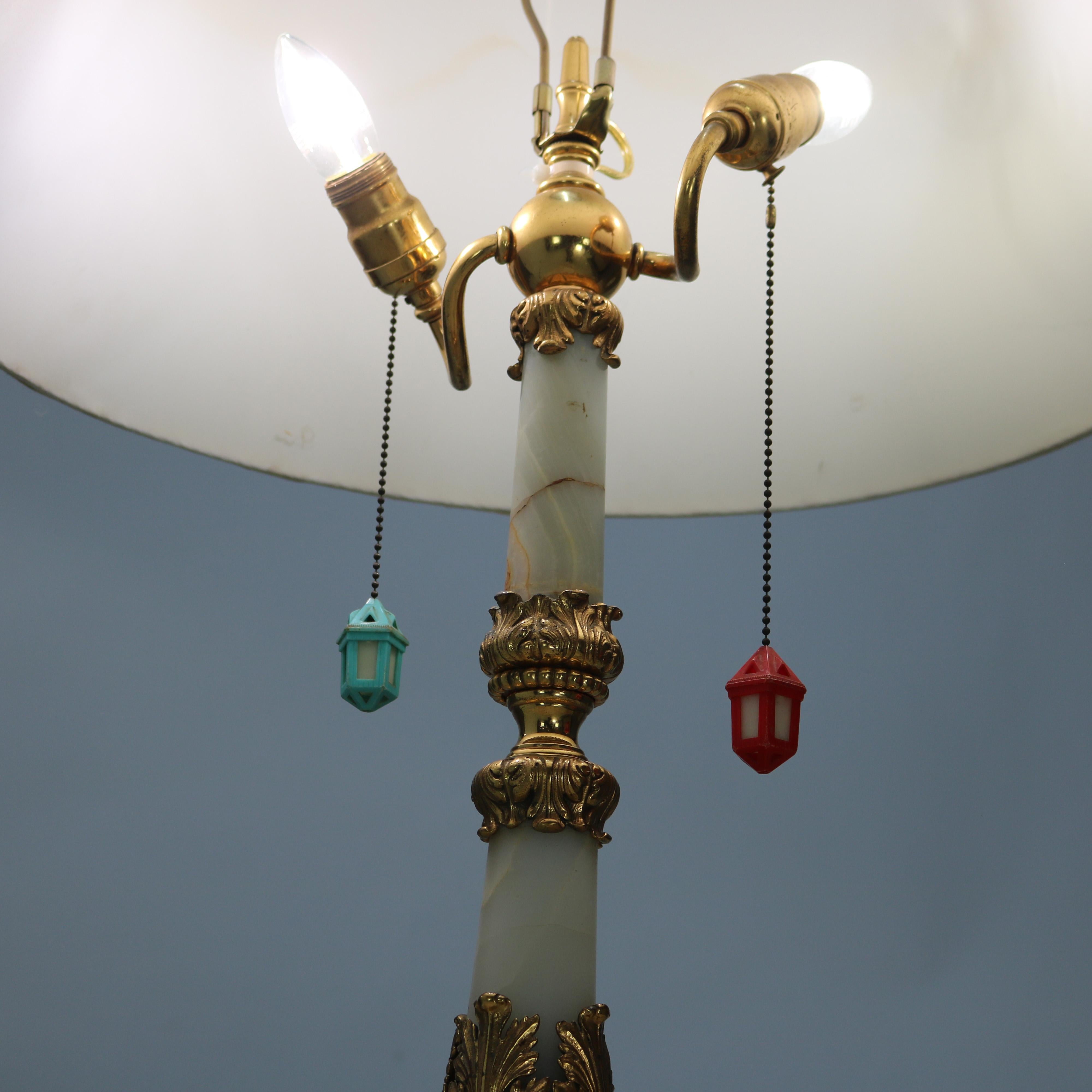 Metal Large Antique Onyx & Gilt Bronze Floor Lamp with Doric Columns C1890
