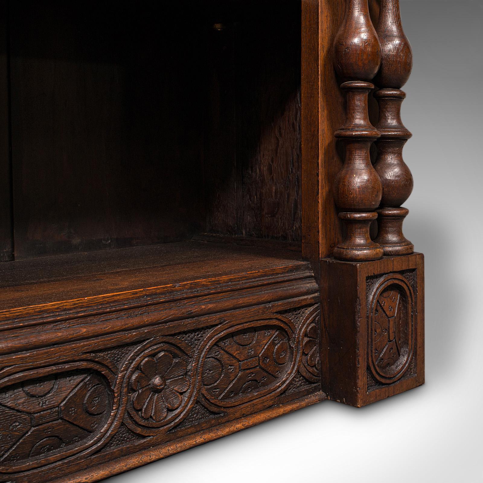 Large Antique Open Bookcase, Scottish Oak, Gothic Revival, Victorian, Circa 1880 For Sale 7