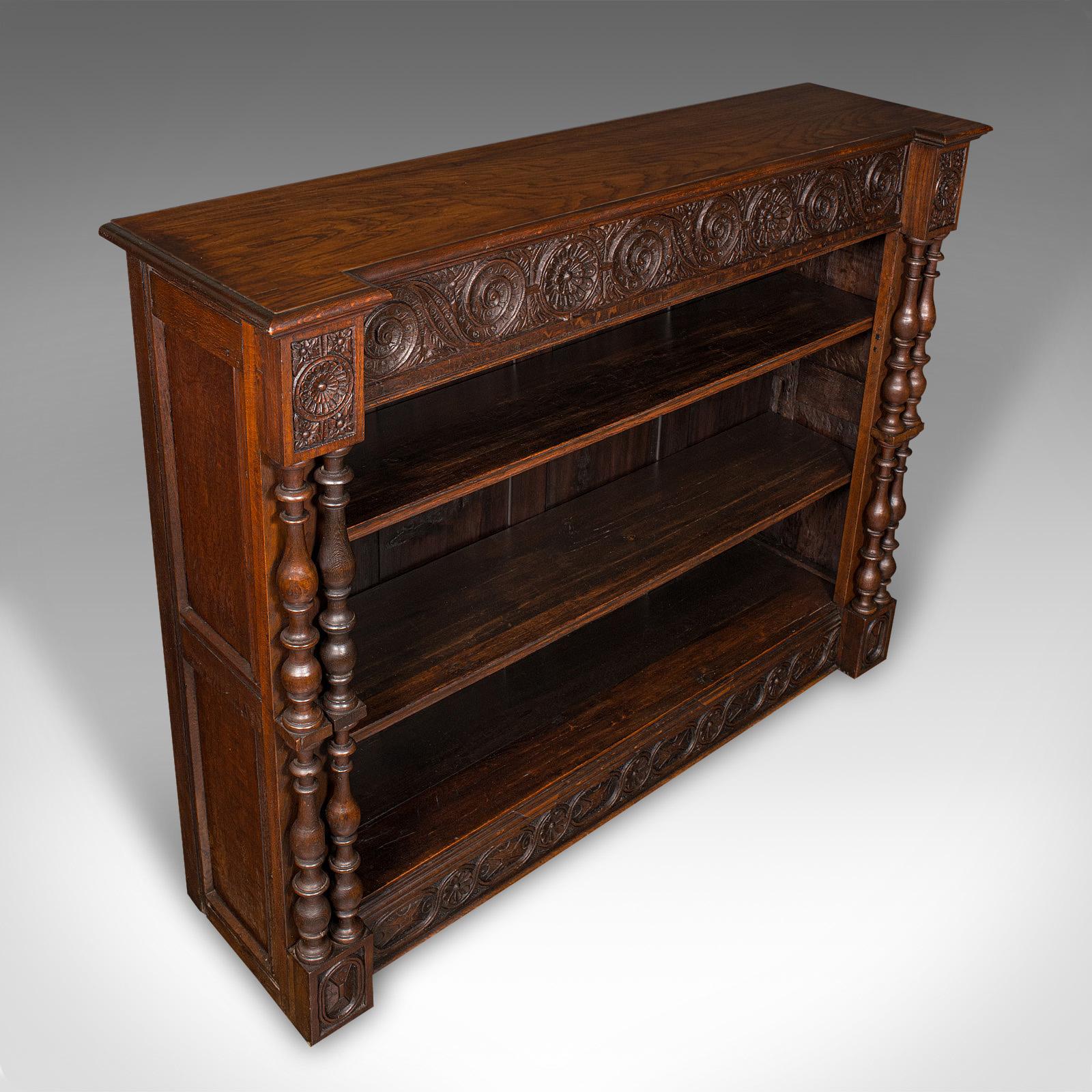 Large Antique Open Bookcase, Scottish Oak, Gothic Revival, Victorian, Circa 1880 For Sale 1