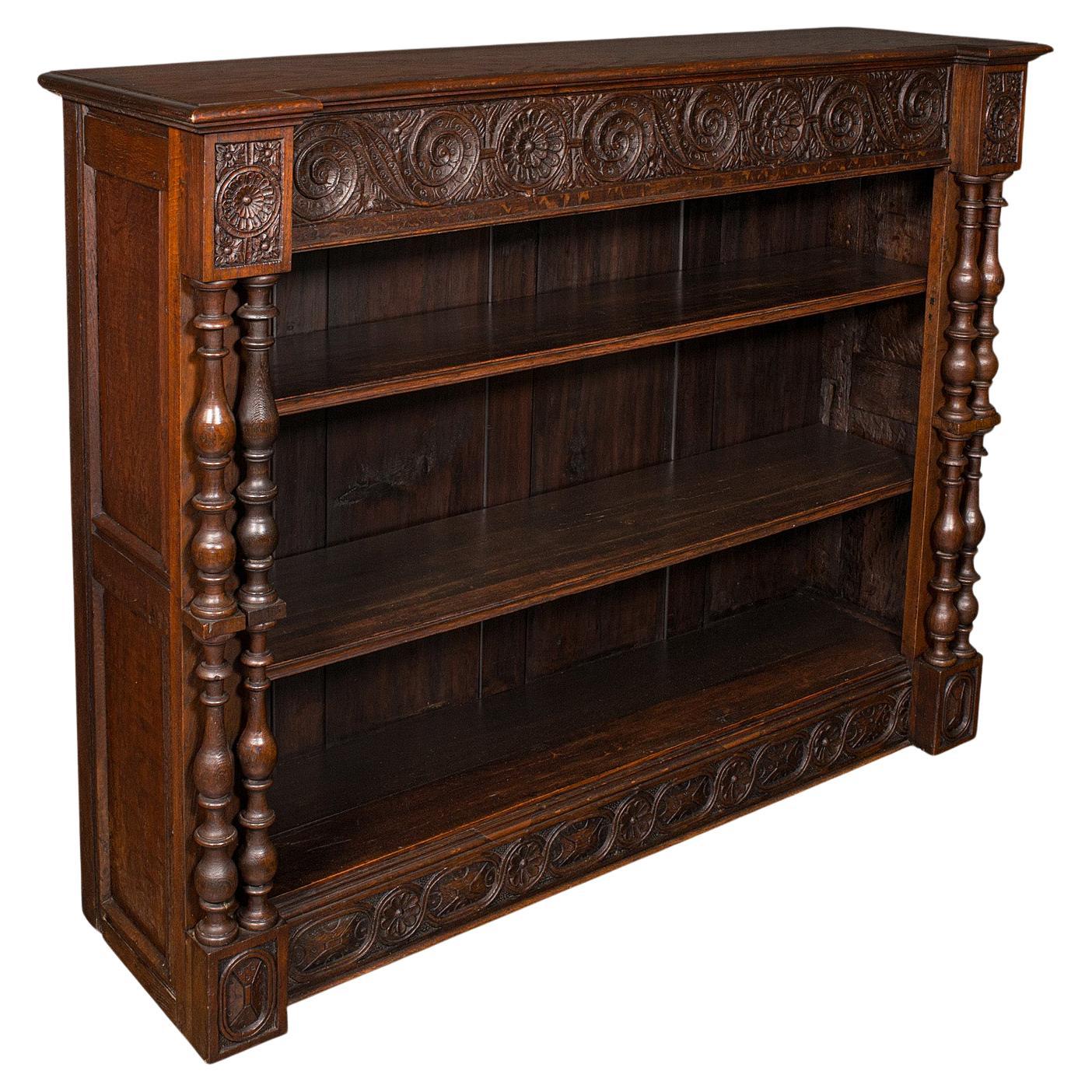 Gran librería abierta antigua, roble escocés, renacimiento gótico, victoriano, circa 1880
